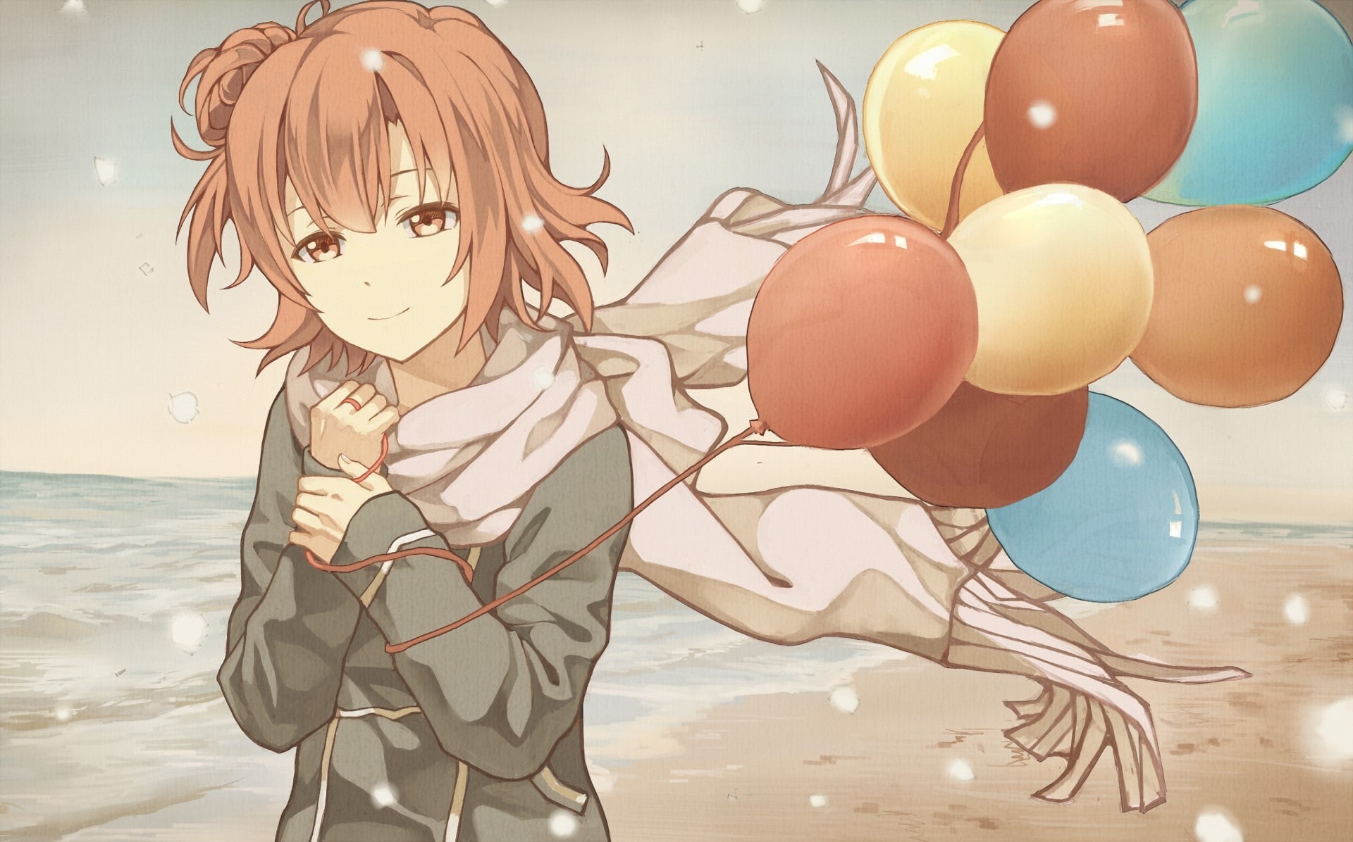 beach, 1080P, anime girls, Yuigahama Yui, Yahari Ore no Seishun Love Comedy wa Machigatteiru, anime, balloon, HD Wallpaper