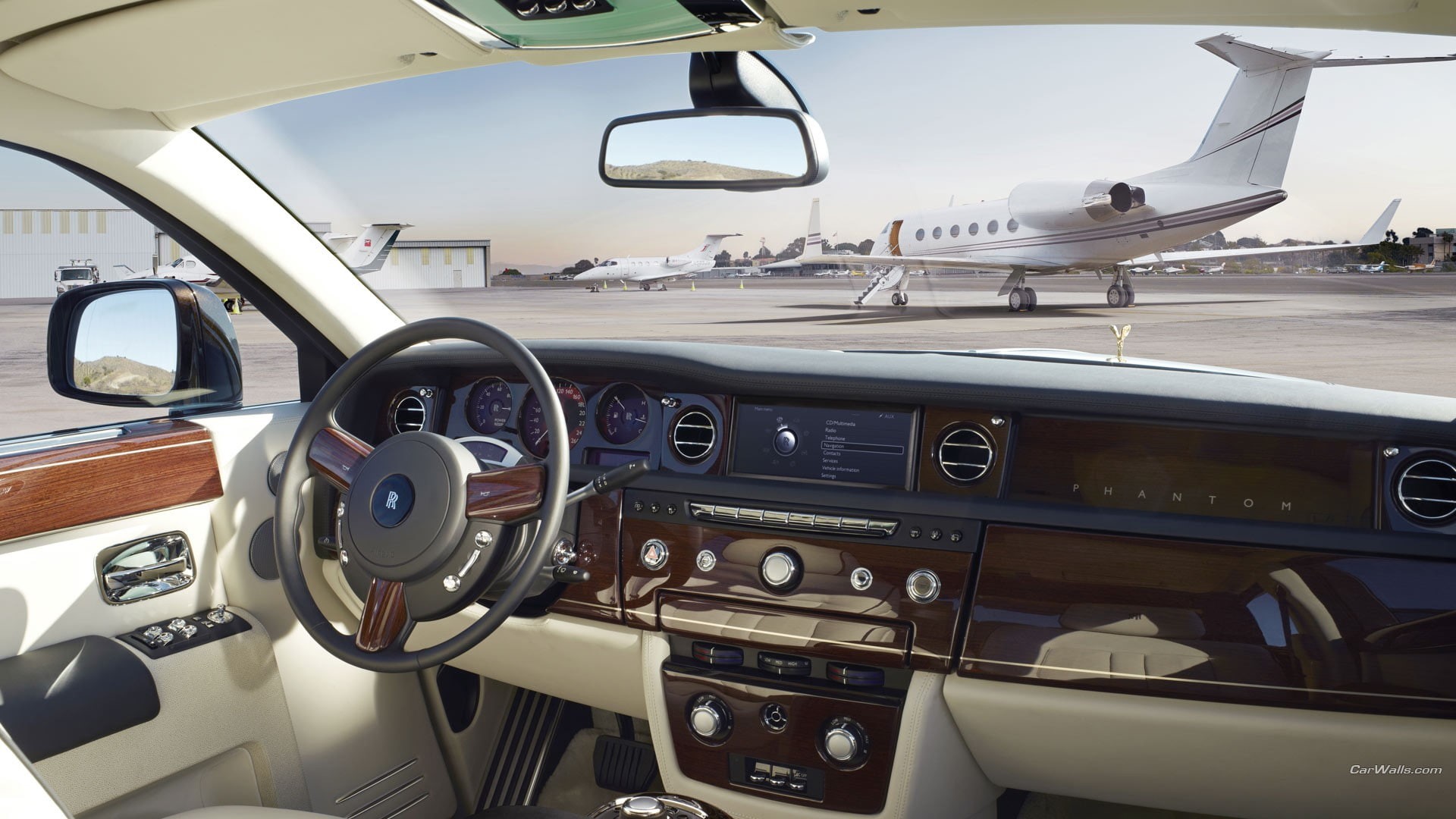 mode of transportation, 1080P, glass - material, no people, car, Rolls-Royce Phantom, steering wheel, travel, windshield, dashboard, vehicle interior, HD Wallpaper