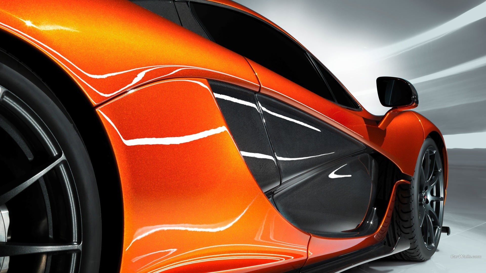 sports car, black, land vehicle, no people, clean, transportation, orange color, sport, McLaren P1, tire, luxury, close-up, black color, reflection, 1080P, HD Wallpaper