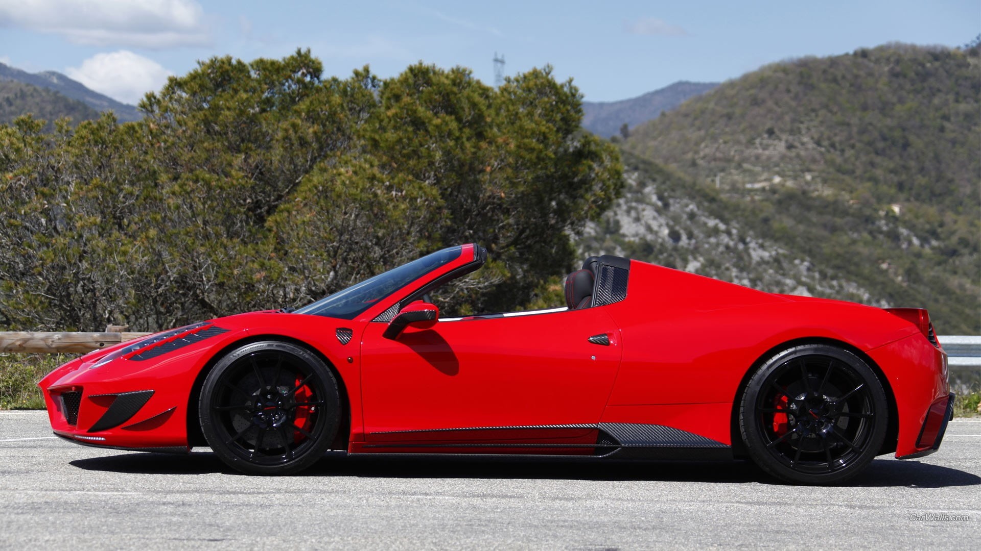day, black, sports car, nature, transportation, bed, luxury, convertible, frame, mountain, outdoors, racecar, land vehicle, road, plant, Ferrari, car, speed, HD Wallpaper