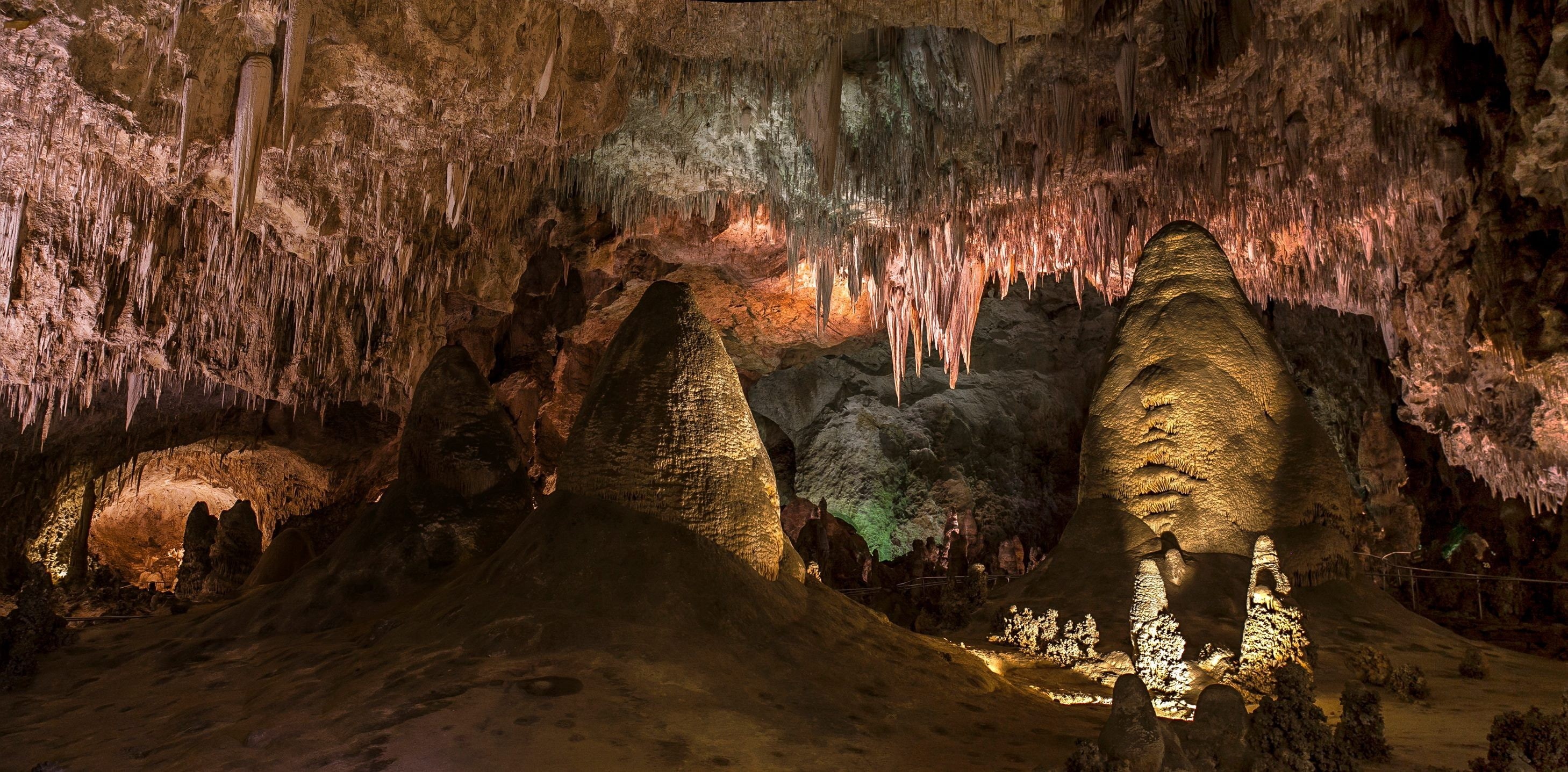 cave, stalactites, erosion, Carlsbad, landscape, lights, rock, 2K, nature, New Mexico, HD Wallpaper