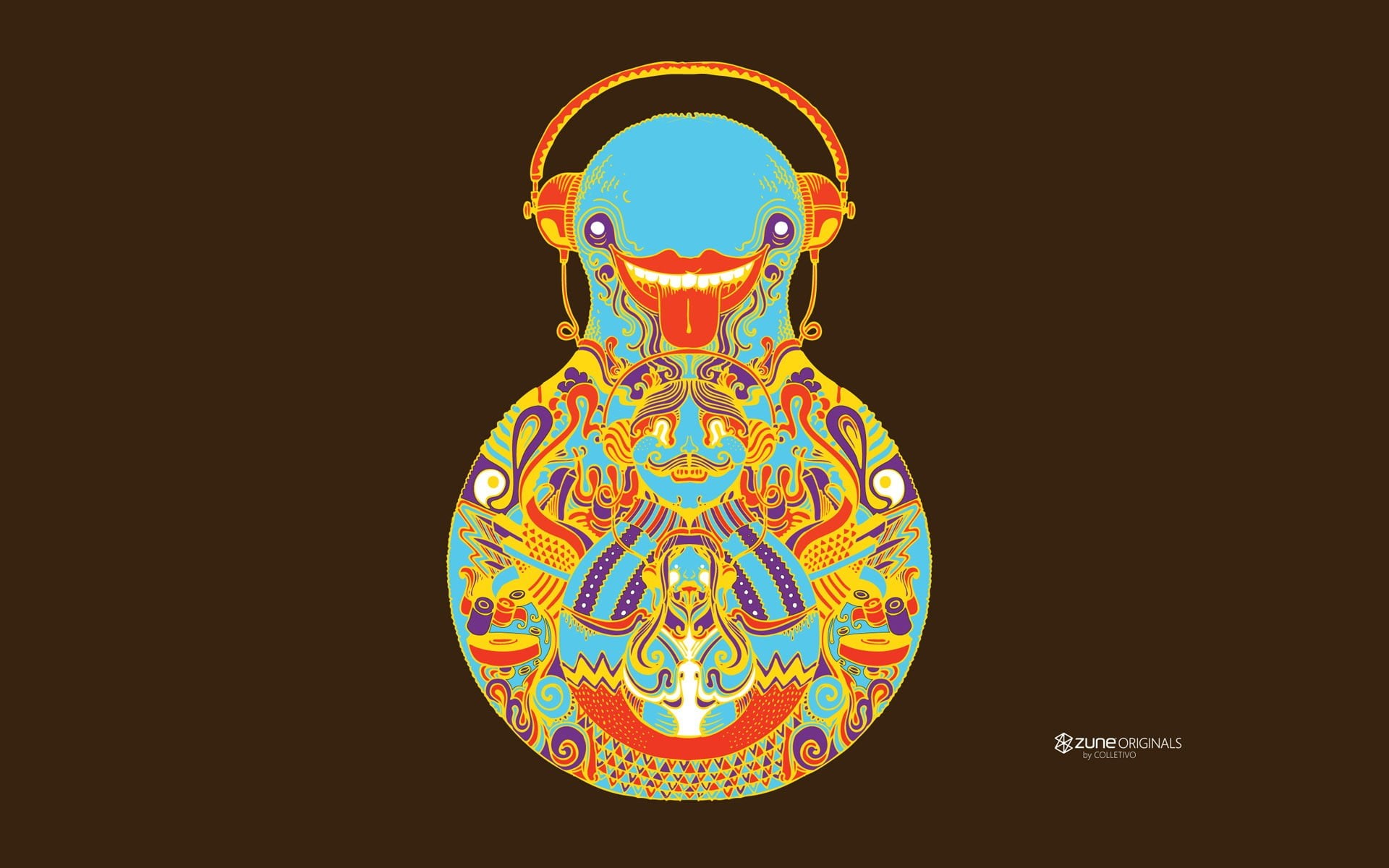 hairstyle, pattern, no people, ornate, floral pattern, technology, human representation, yellow, artwork, 1080P, psychedelic, rear view, Zune, sky, painting, HD Wallpaper