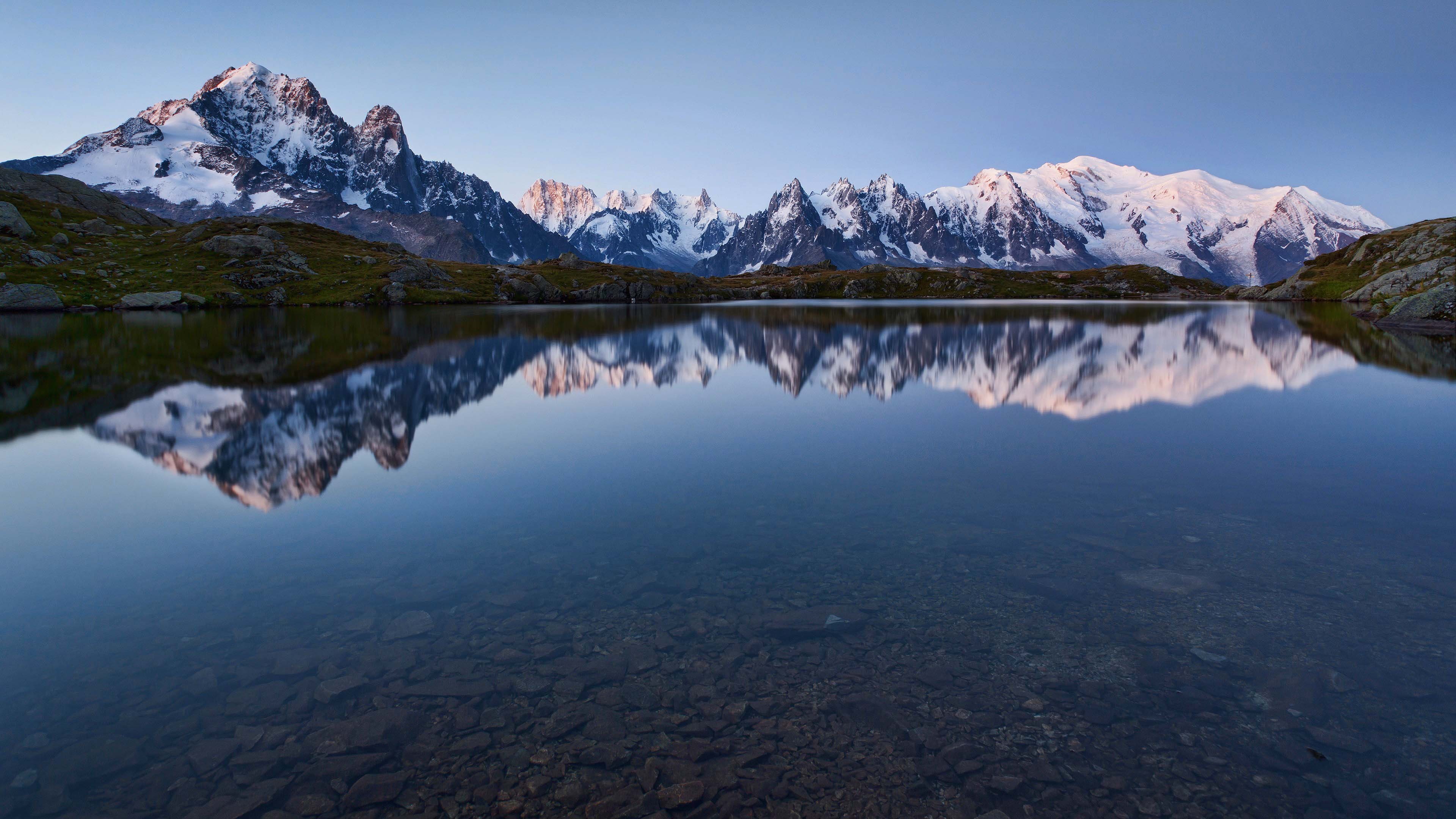 no people, scenics - nature, beauty in nature, mountain range, day, water, mountain peak, sky, winter, tranquil scene, cold temperature, mountain, formation, HD Wallpaper