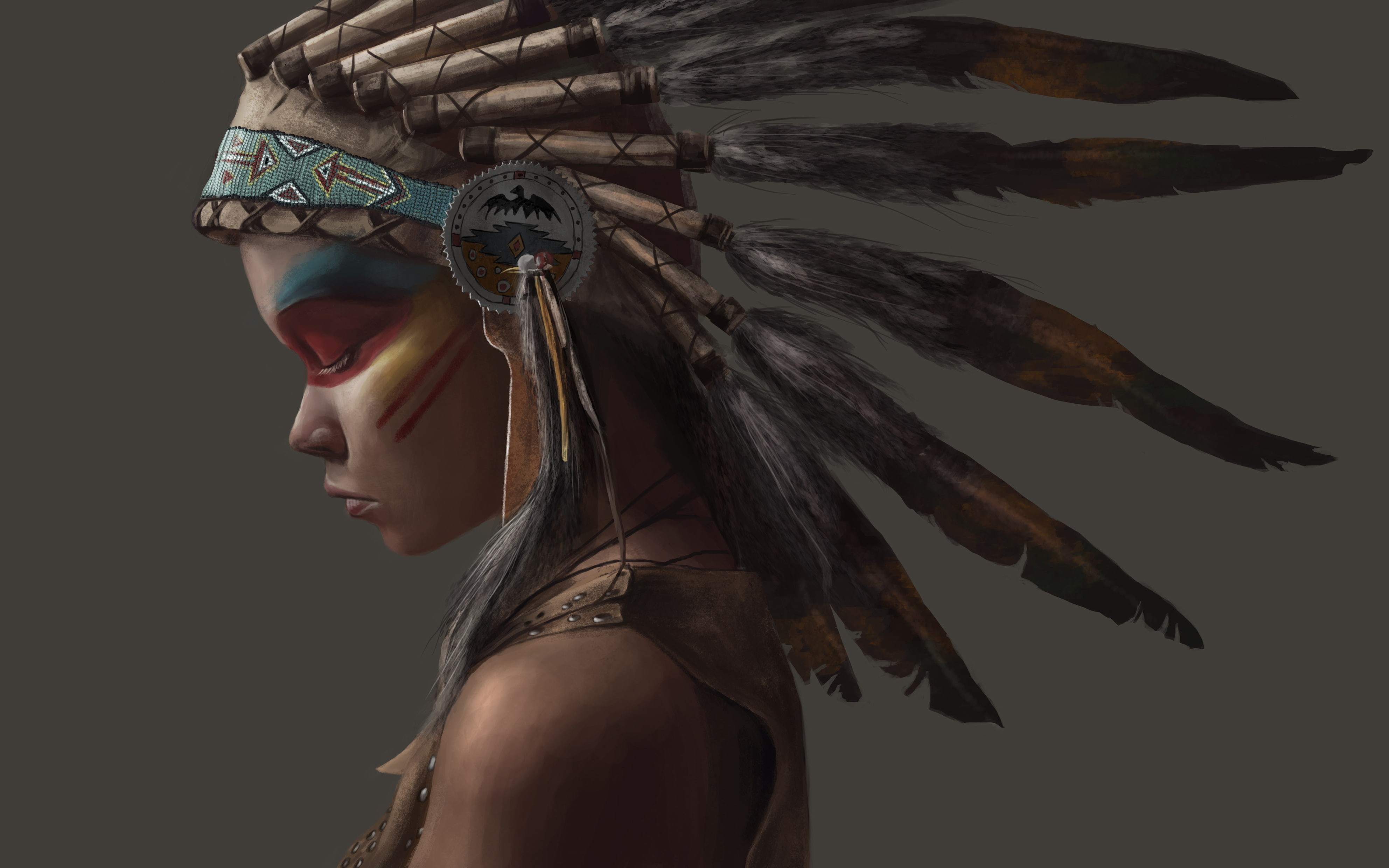 Native American, Girl, Artistic, Feather, 4K, HD Wallpaper