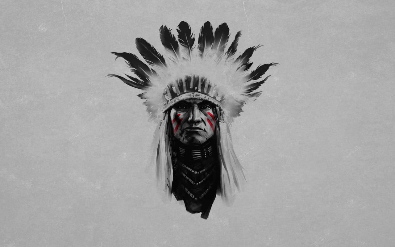 face, feather, feathers, Native Americans, close-up, simple background, representation, disguise, headwear, artwork, headdress, mask, selective coloring, HD Wallpaper