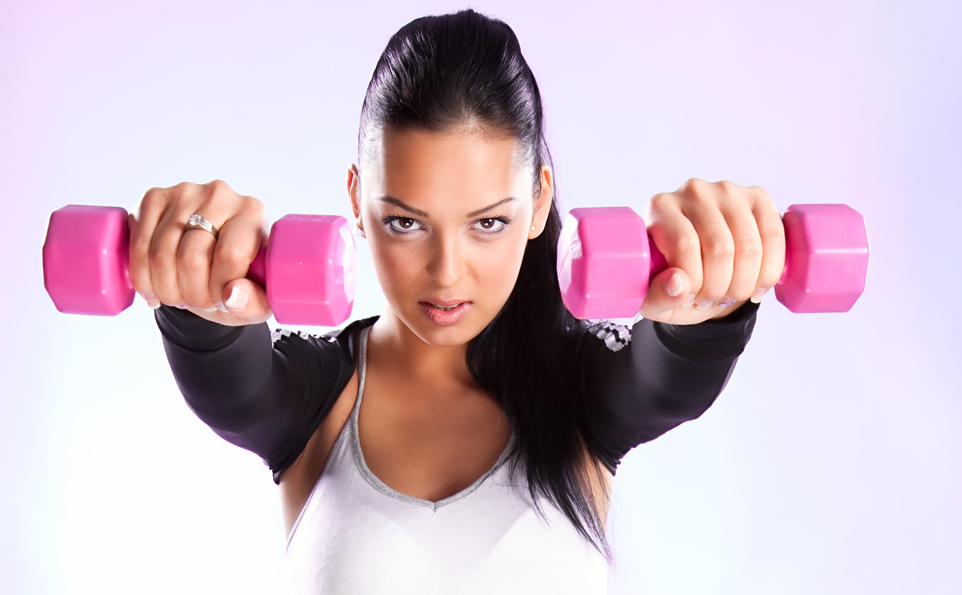 women, healthy lifestyle, hairstyle, one person, beautiful woman, strength, pink color, effort, beauty, adult, weight, front view, studio shot, human body part, HD Wallpaper