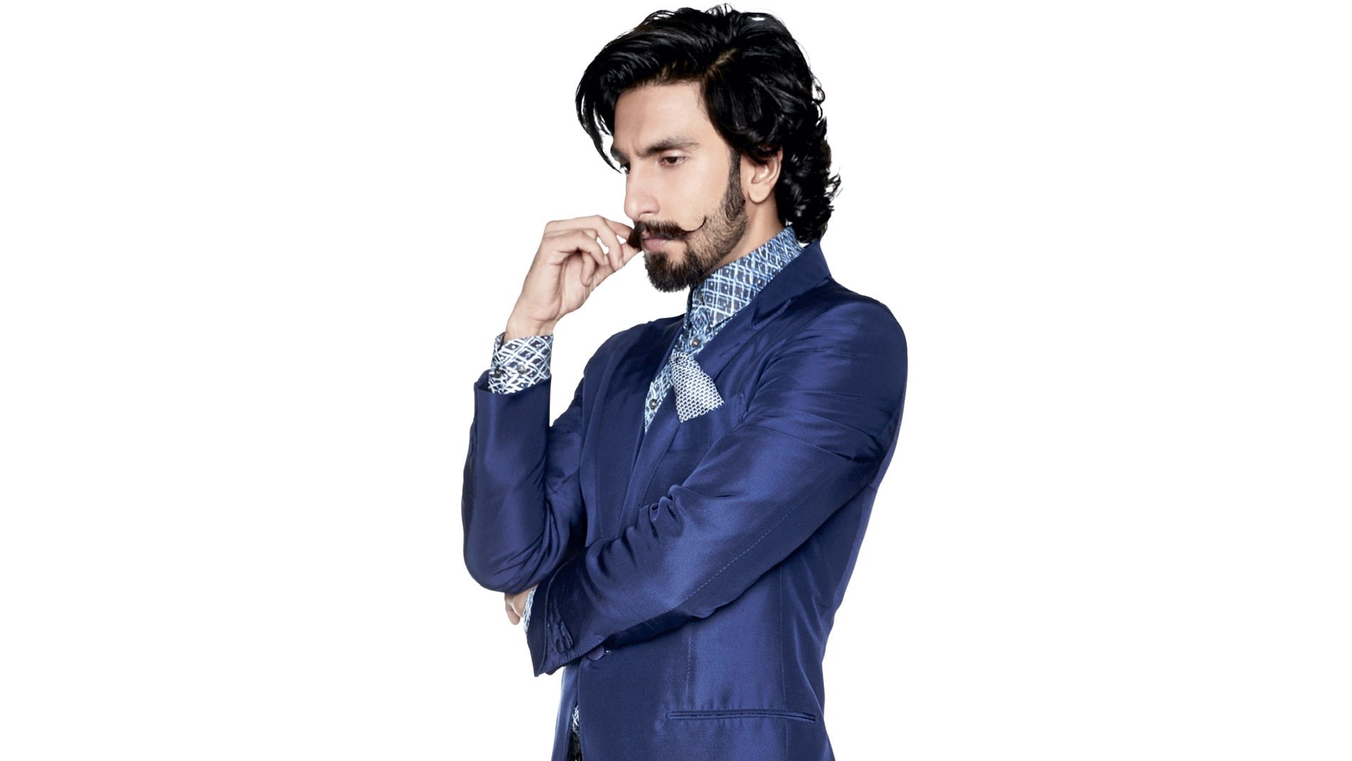 cut out, indoors, 1080P, young adult, singh, looking away, portrait, standing, front view, beard, young men, adult, waist up, blue, studio shot, one person, HD Wallpaper