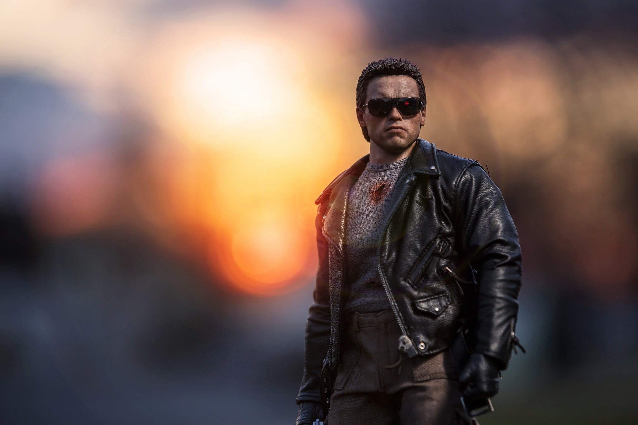 safety, Terminator, adult, mid adult, 1080P, jacket, one person, outdoors, clothing, leather, glasses, black, fashion, toys, government, cyborg, men, focus on foreground, HD Wallpaper