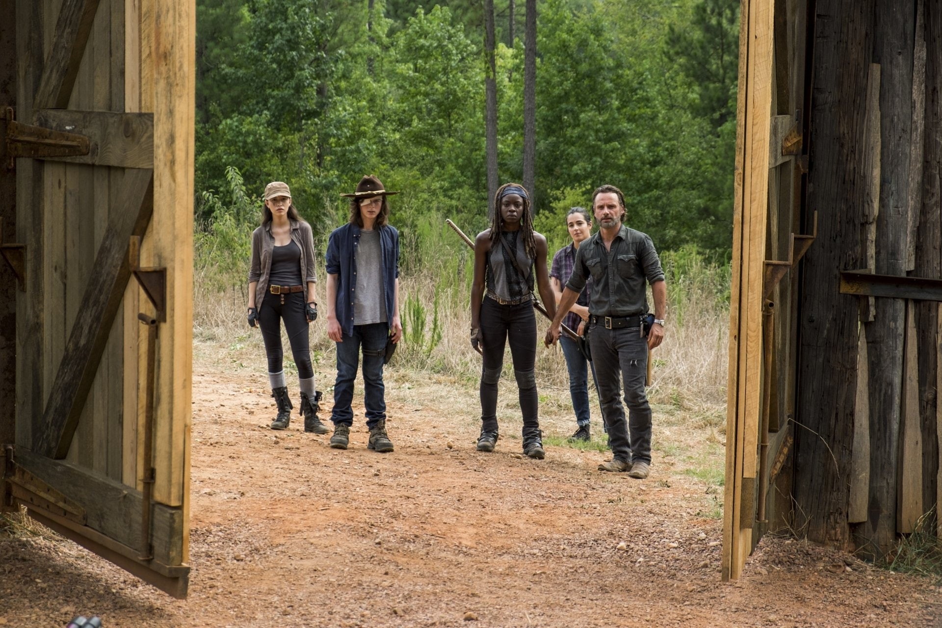 TV Show, Christian Serratos, tree, mature men, full length, The Walking Dead, front view, standing, young men, people, Chandler Riggs, young adult, Rick Grimes, HD Wallpaper