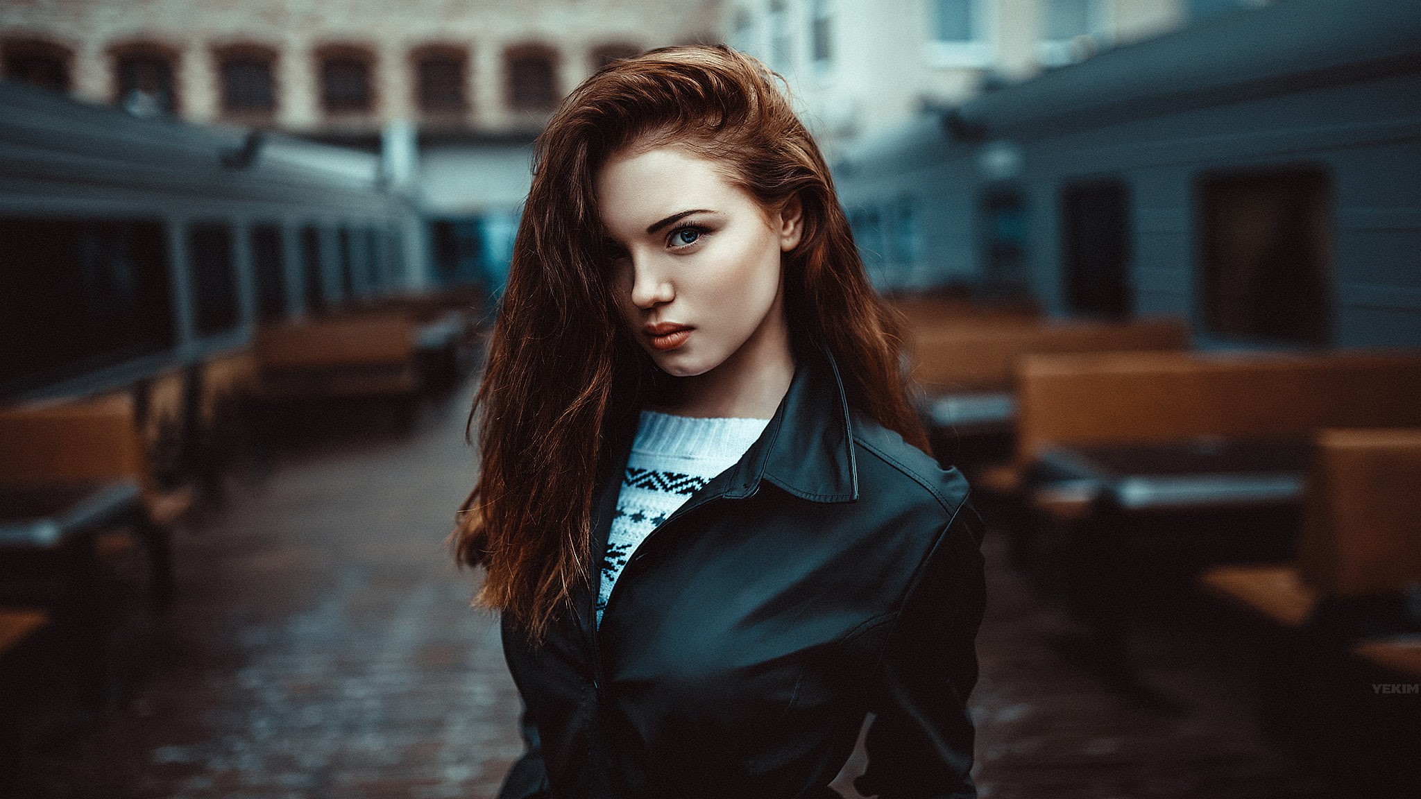 leather jackets, 1080P, portrait, women, depth of field, HD Wallpaper