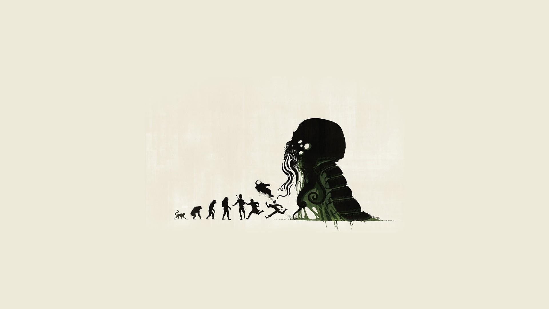 white background, horror, simple background, minimalism, Cthulhu, evolution, 1080P, artwork, H. P. Lovecraft, HD Wallpaper