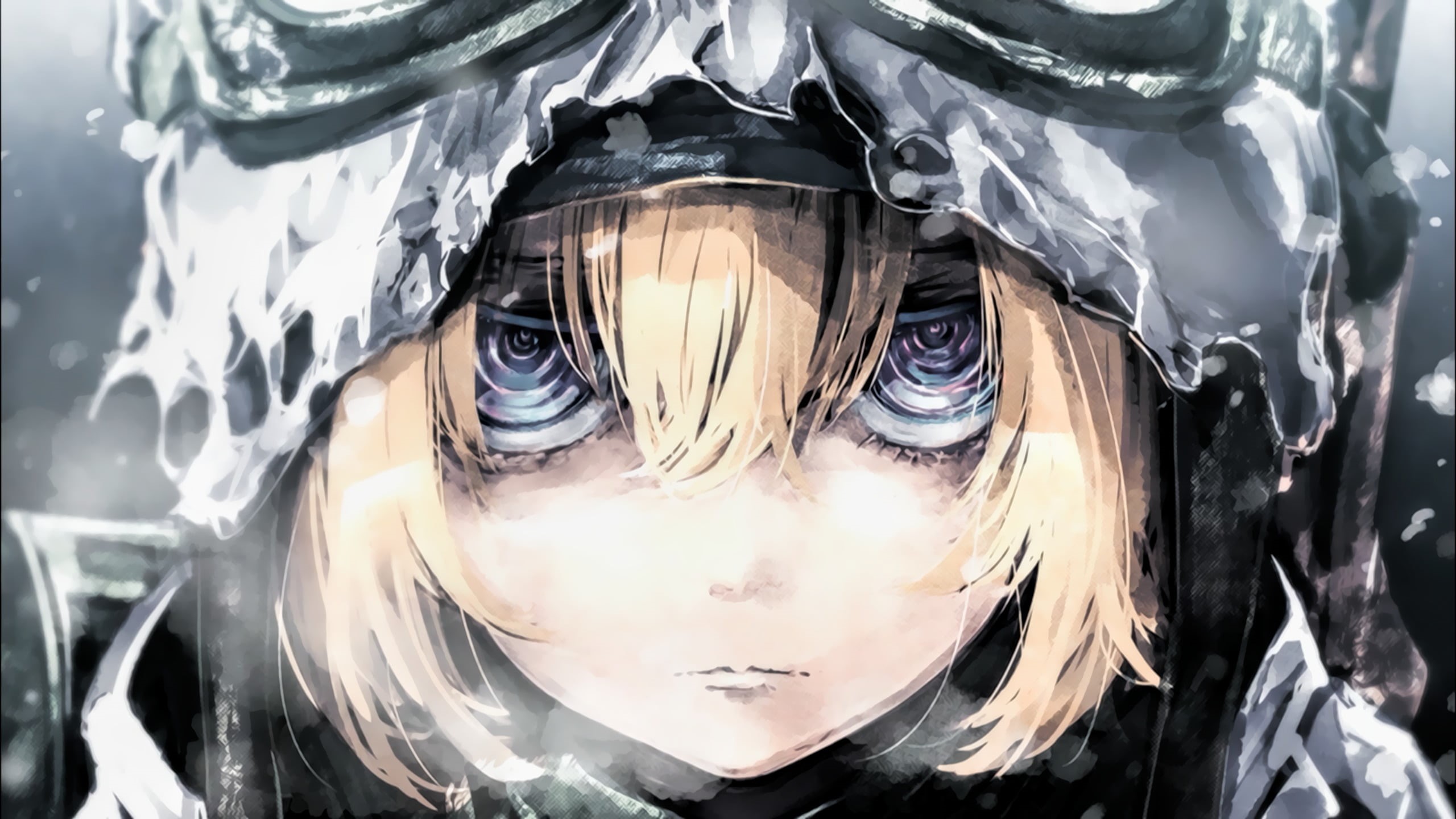 front view, character, headshot, helmet, wearing, Youjo Senki, portrait, close-up, black color, representation, silver colored, camouflage, leisure activity, HD Wallpaper