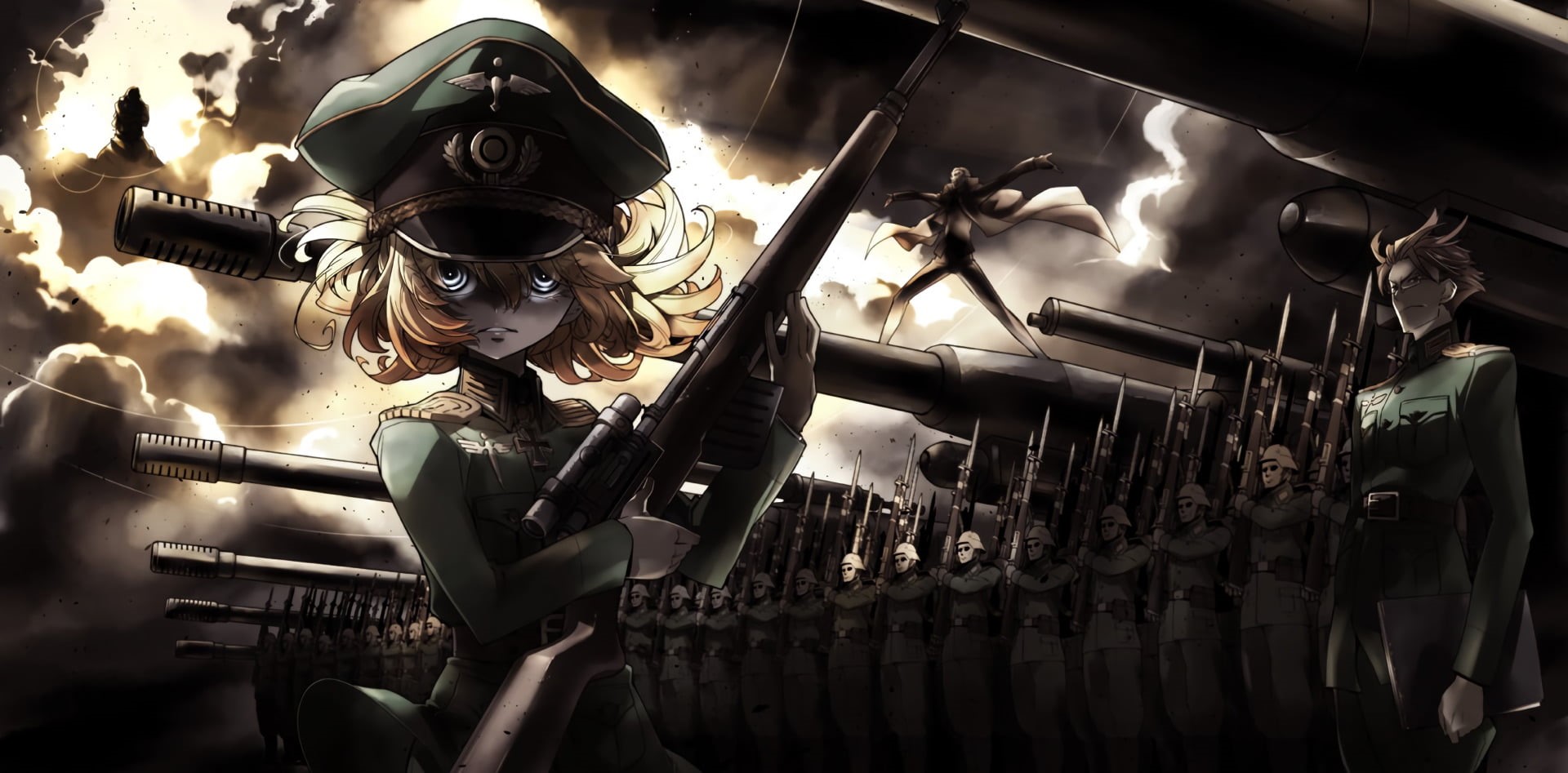 Tanya Degurechaff, woman, no people, 1080P, protection, protective workwear, indoors, clothing, Anime, illustration, industry, low angle view, metal, equipment, HD Wallpaper