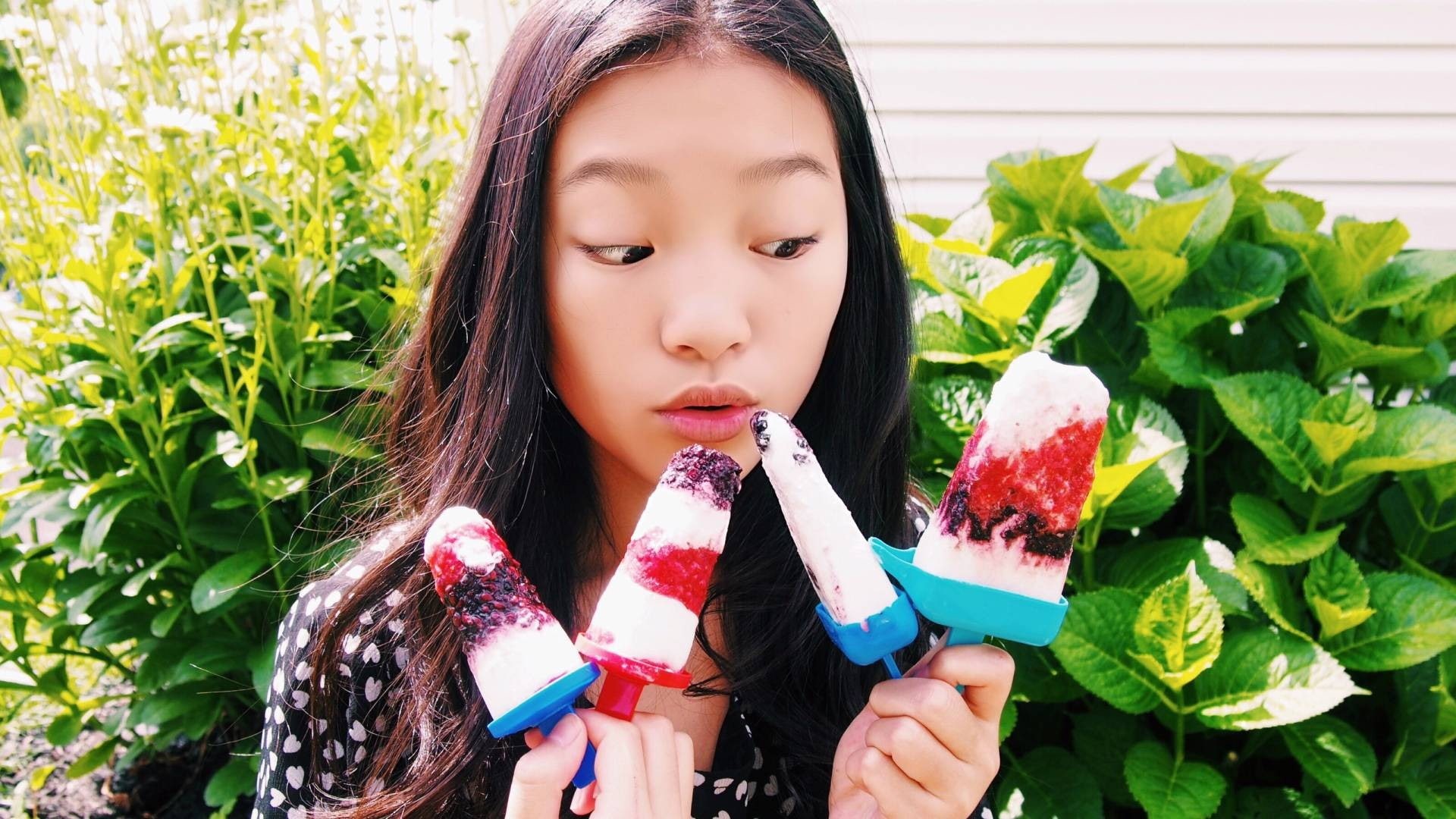 1080P, ice cream, holding, front view, popsicle, hairstyle, females, Asian, child, lifestyles, food and drink, innocence, open mouth, leisure activity, HD Wallpaper