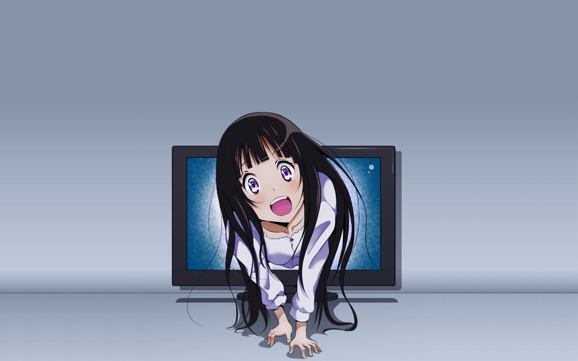women, movie, anime girls, happiness, technology, adult, child, Ring (Movies), hairstyle, Hyouka, blue, hair, 1080P, parody, girls, creativity, anime, HD Wallpaper