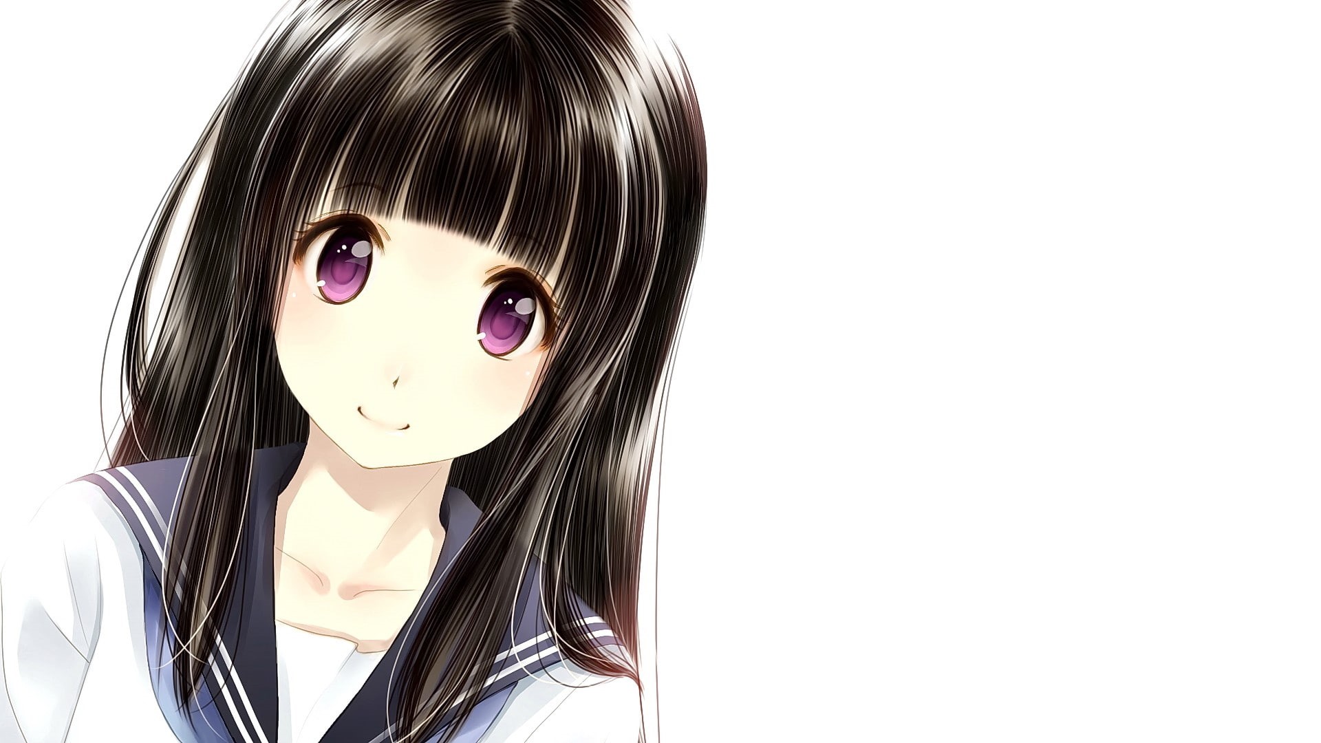 hair, Chitanda Eru, anime girls, indoors, white background, young adult, close-up, beauty, copy space, portrait, front view, beautiful woman, human face, HD Wallpaper