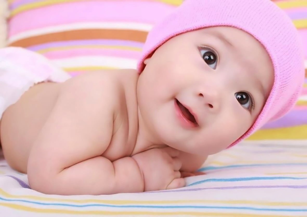 cap, babyhood, cuty, pink, child, 480P, clothing, bedroom, mouth open, one person, eyes, n, soft, s, lying down, indoors, shirtless, toddler, cute, childhood, HD Wallpaper