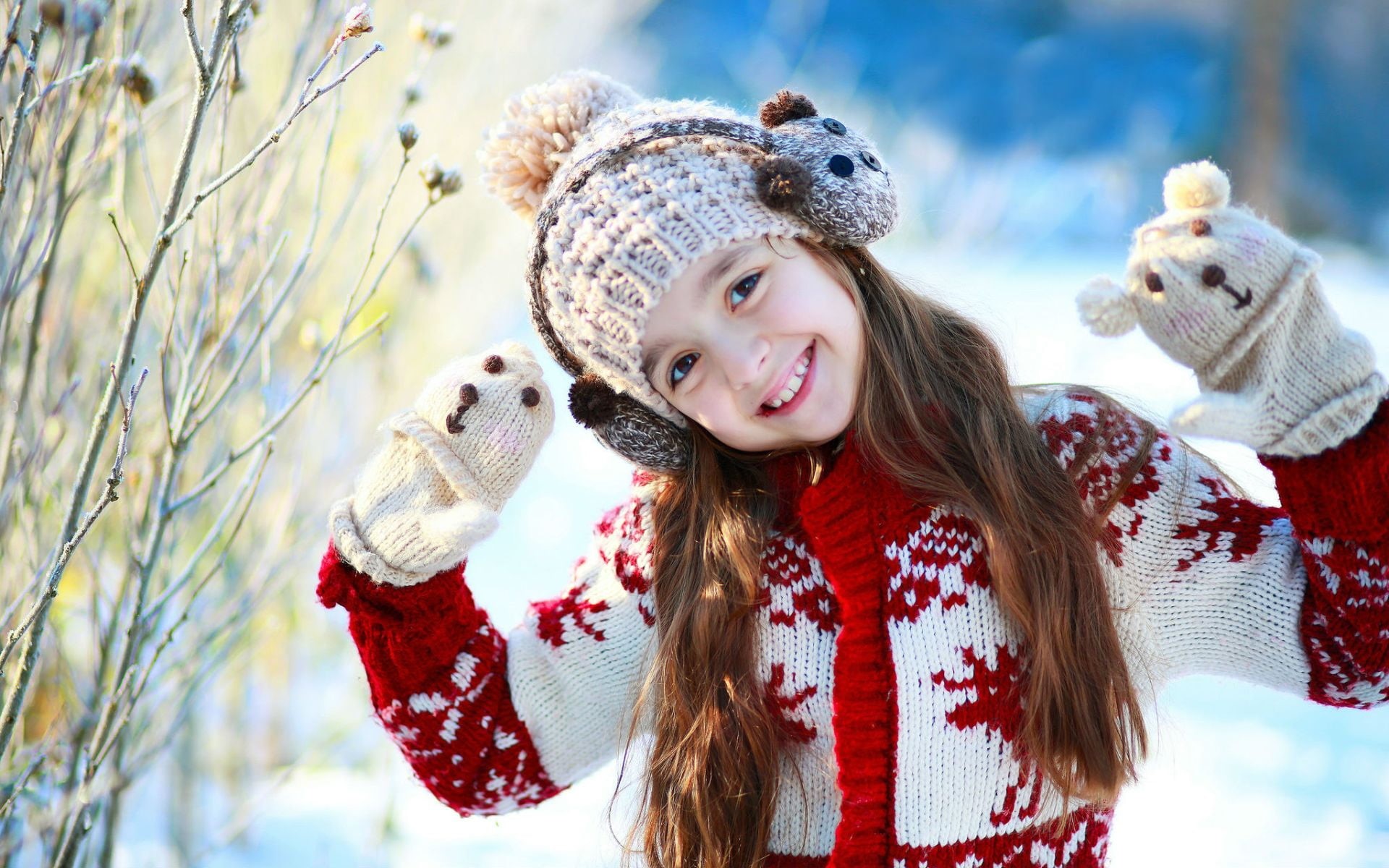 cute, girl, s, clothing, looking at camera, emotion, warm clothing, hat, childhood, scarf, portrait, cold temperature, glove, one person, girls, 1080P, HD Wallpaper