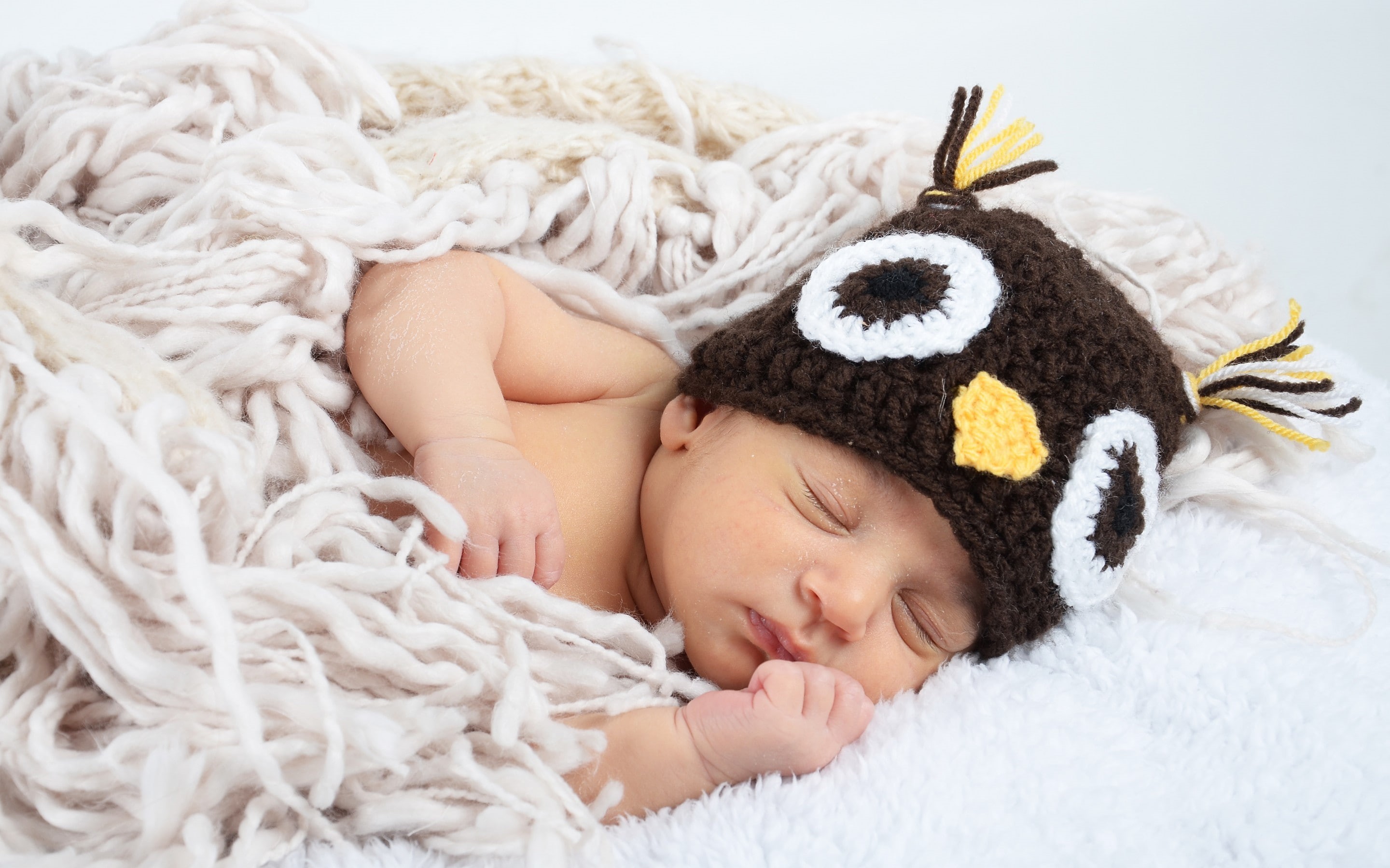 kid, baby, infant, sweet, brown, s, owl, face, beanie, knit, 2K, HD Wallpaper