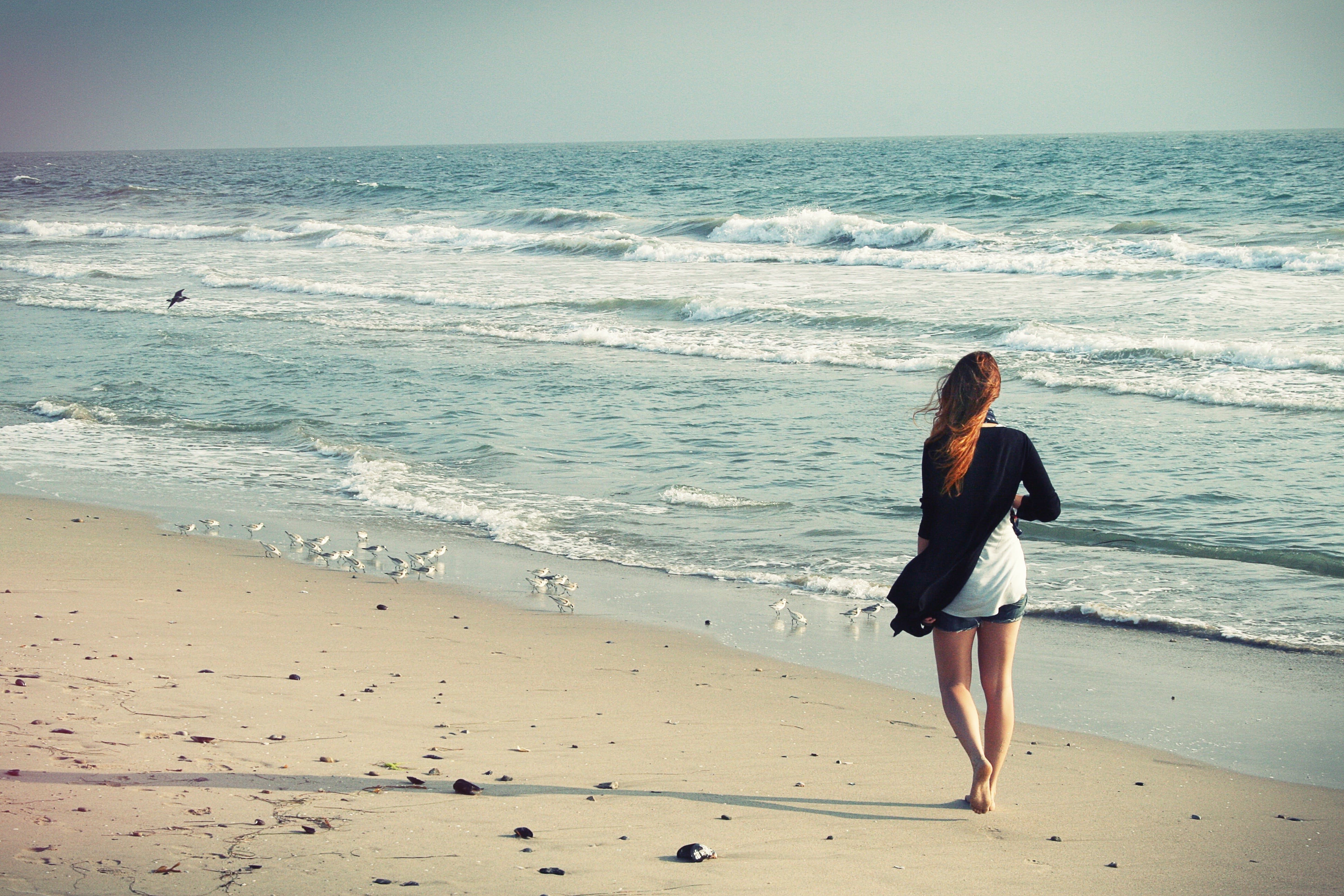 full length, walking, barefoot, women, lifestyles, sand, woman, relaxation, 4K, one Person, people, seaside, outdoors, motion, sea, adult, woman walking away, HD Wallpaper