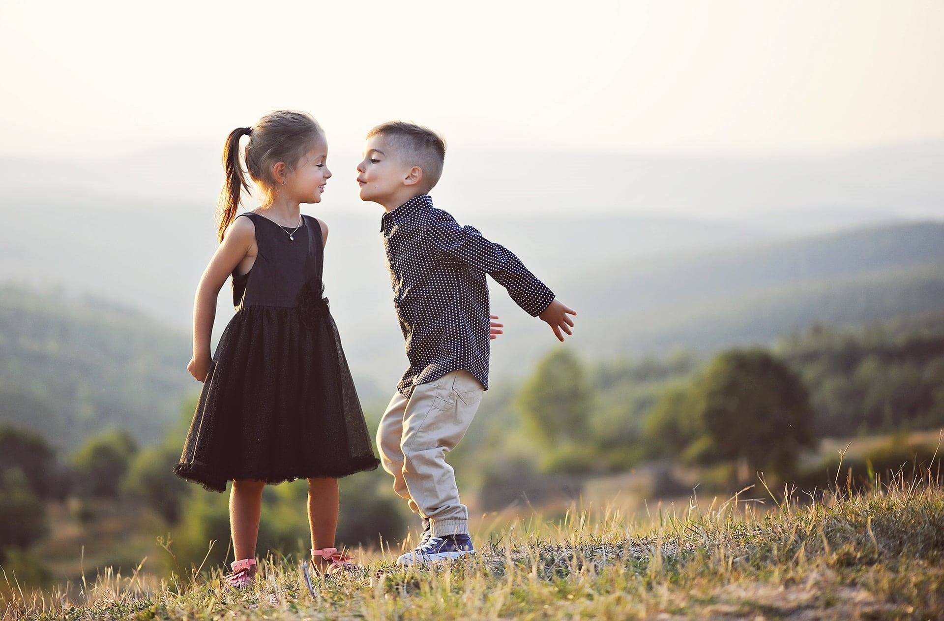 males, day, shot, kosovo, hairstyle, cute, 1080P, portrait, grass, child, arsa, eyes, boy, aron, happiness, kissing, full length, plant, couple - relationship, HD Wallpaper