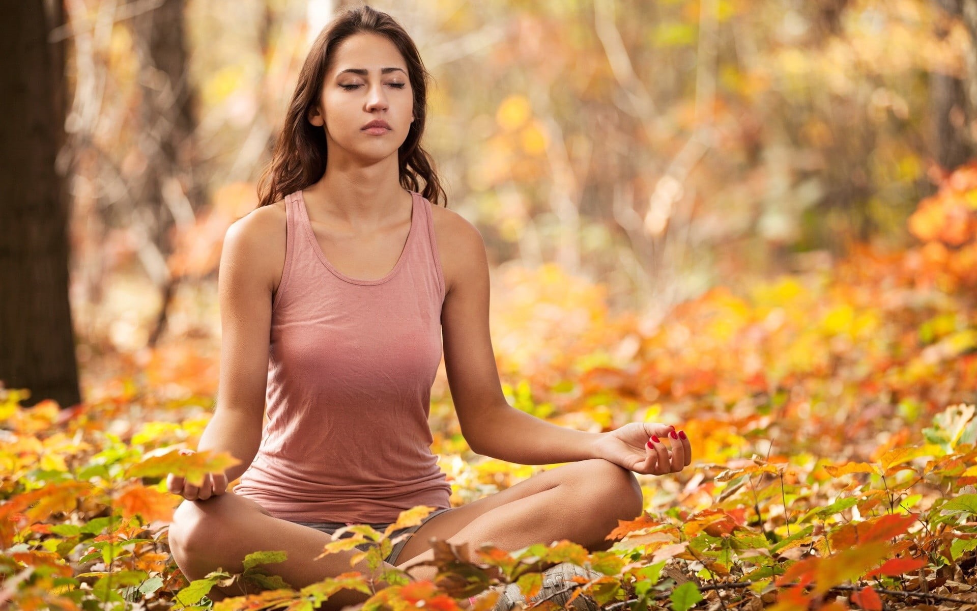 women outdoors, beautiful woman, plant, beauty in nature, wellbeing, adult, fall, women, sitting, Indian, long hair, closed eyes, s, portrait, beauty, yoga, HD Wallpaper