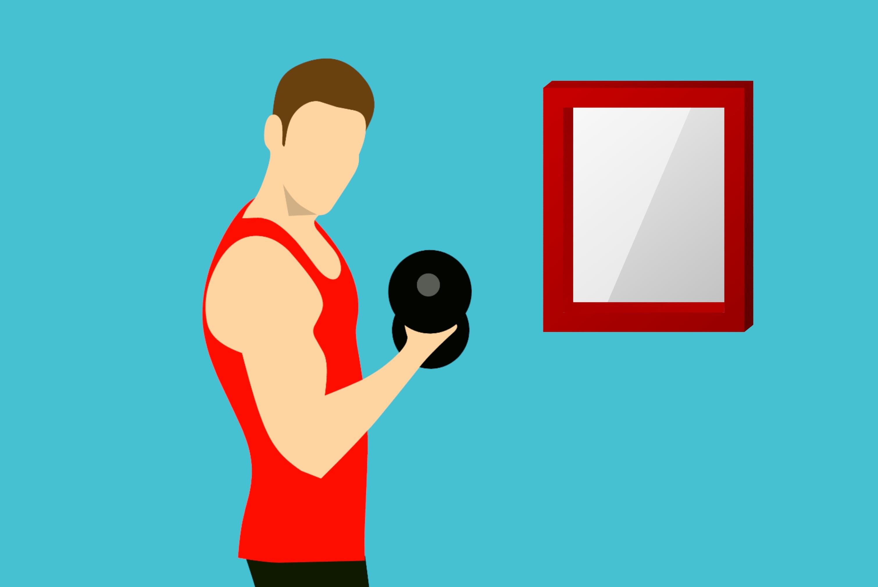 standing, dumbbell, young, health, active, illustration, communication, sign, athletic, colored background, creativity, blue, studio shot, blue background, HD Wallpaper