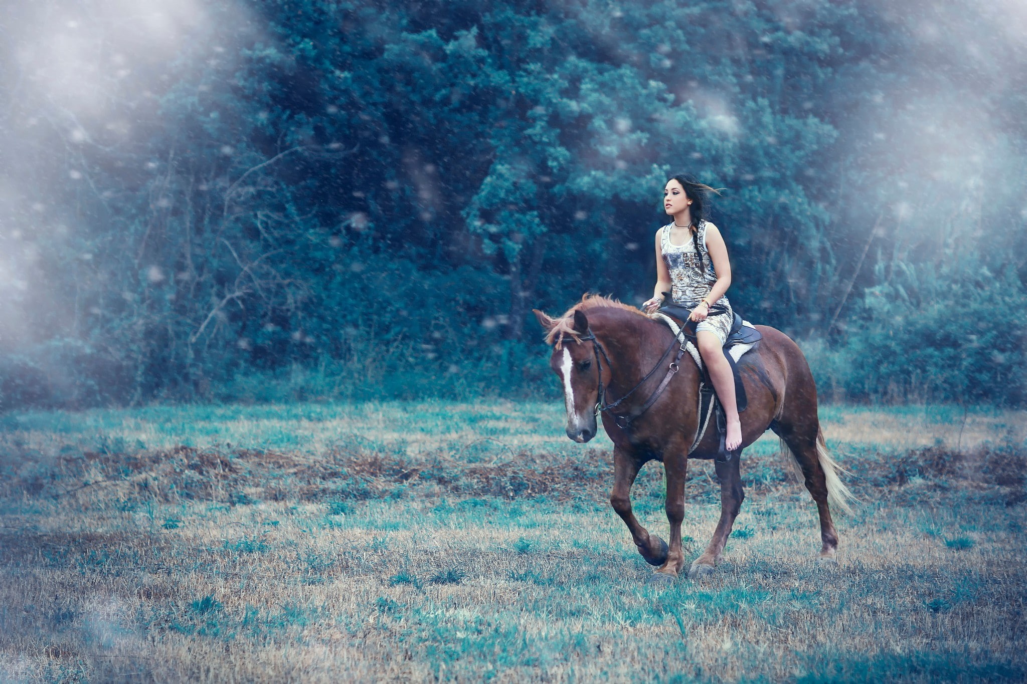 Away from you, grey, women, brown, 1080P, Alessandro Di Cicco, girl, top, tank, riding, s, horse, HD Wallpaper