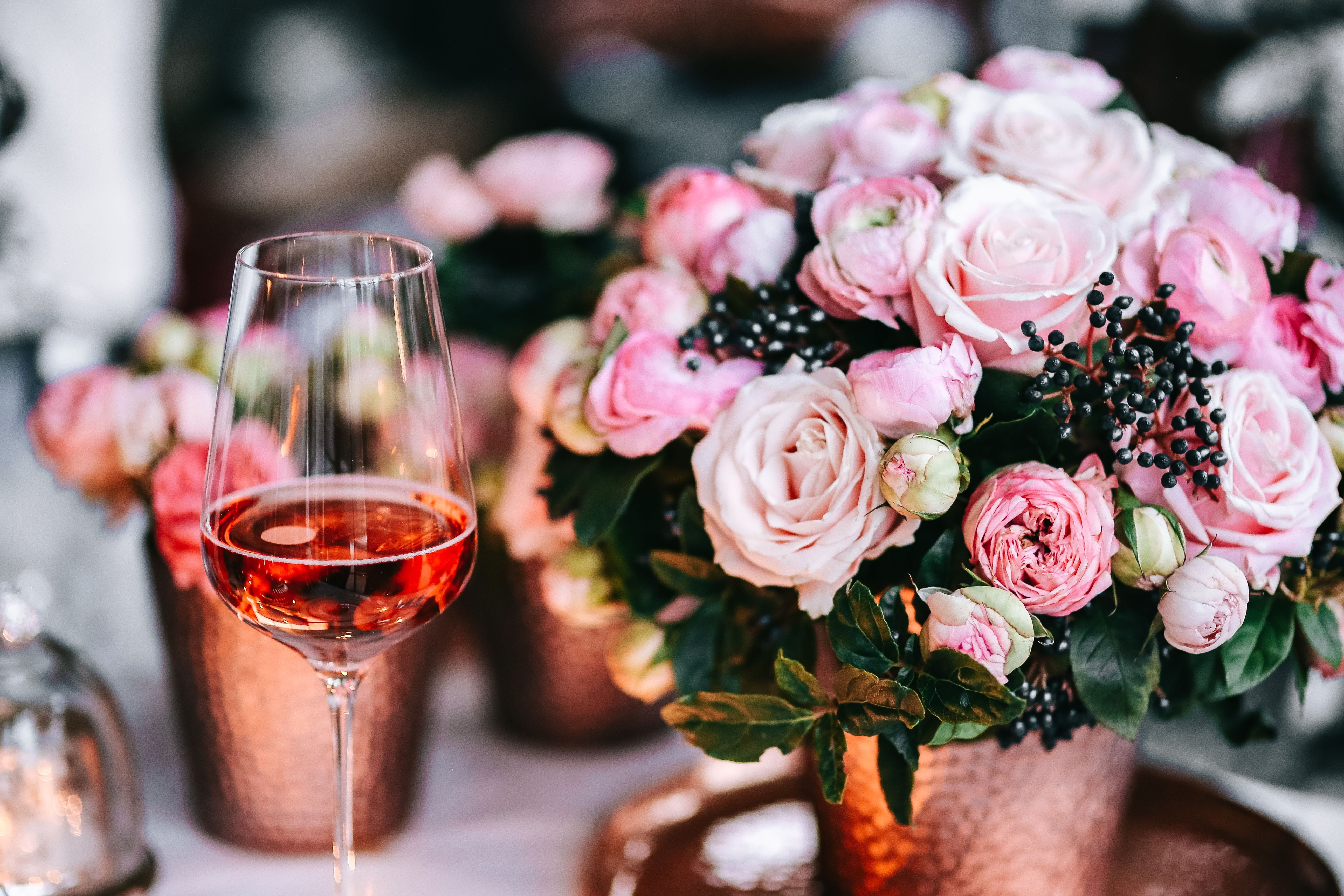 celebration, freshness, food and drink, fragility, pink color, vase, flower arrangement, glamour, close-up, table set, drink, bunch of flowers, flower, HD Wallpaper