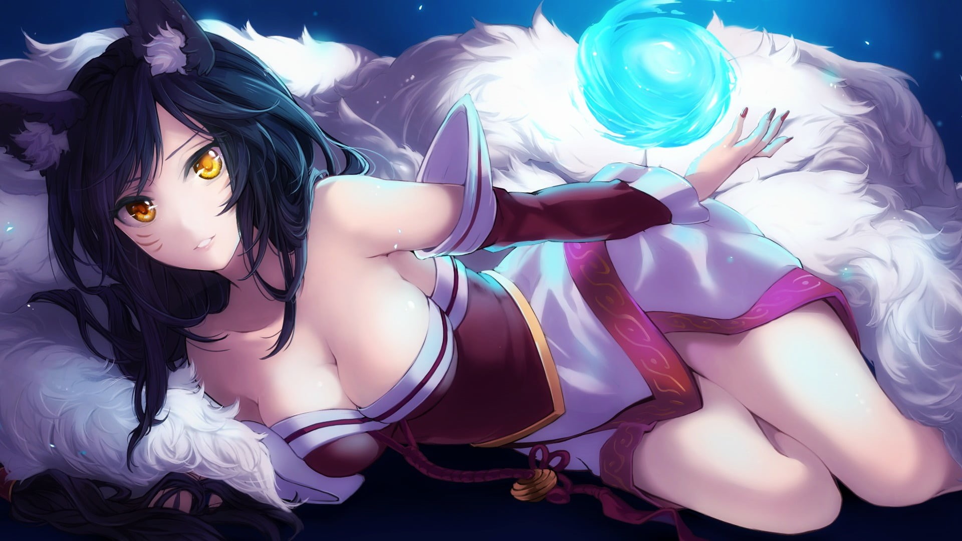 hair, 1080P, long hair, digital composite, young adult, beautiful woman, one person, festival, looking at camera, Ari, fashion, League of Legends, Ahri (League of Legends), HD Wallpaper