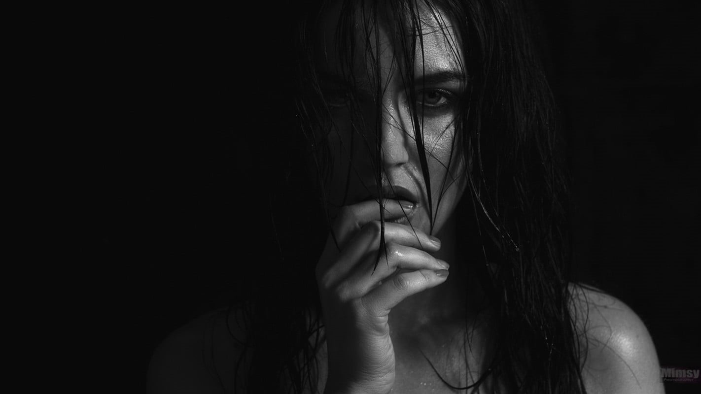 real people, Mimsy, 720P, copy space, one person, long hair, adult, young women, monochrome, black background, indoors, young adult, headshot, hair, lifestyles, HD Wallpaper