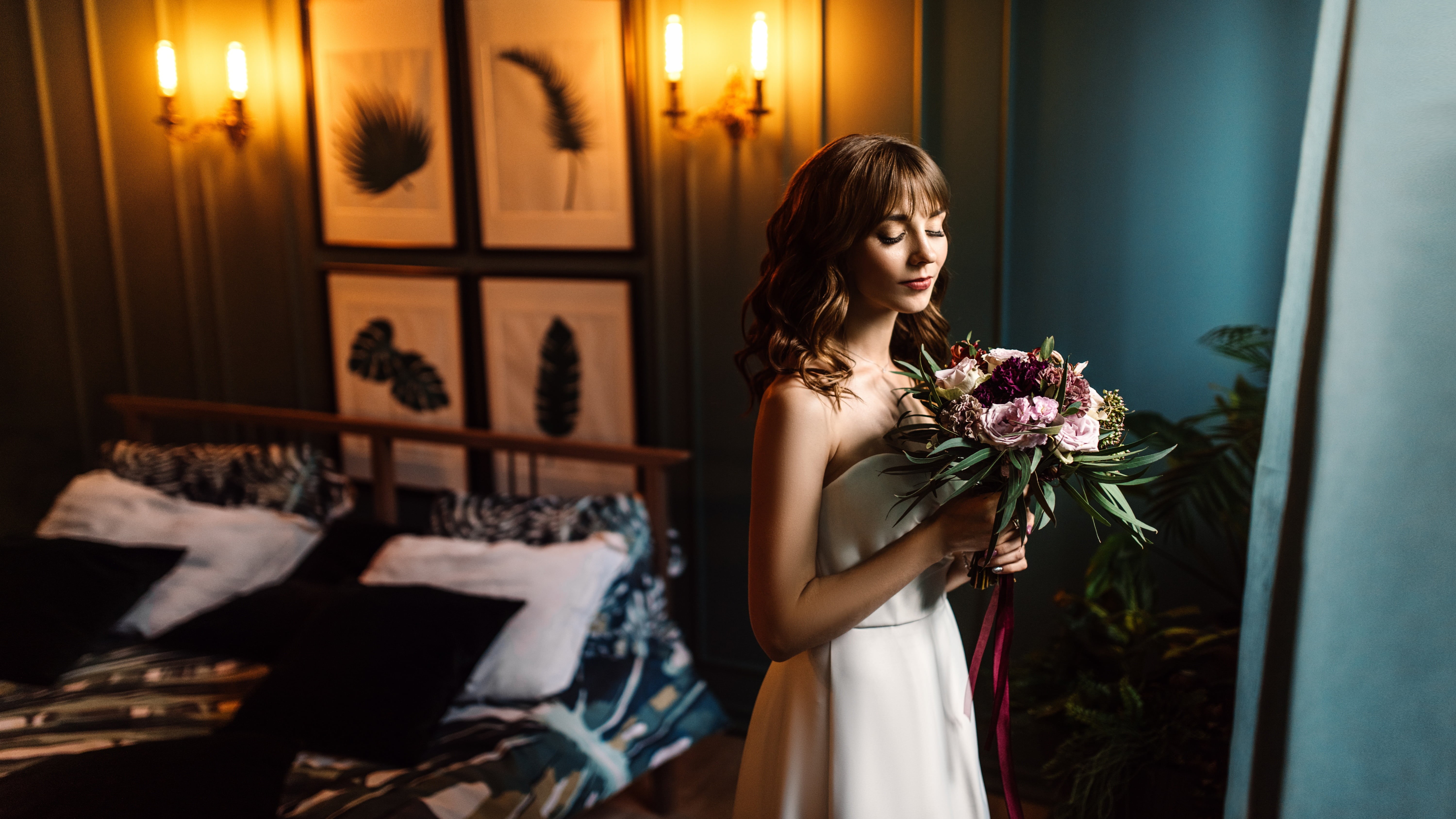 bouquet, 5K, dress, Igor Kondukov, girl, Alena, Igor Kondakov, HD Wallpaper