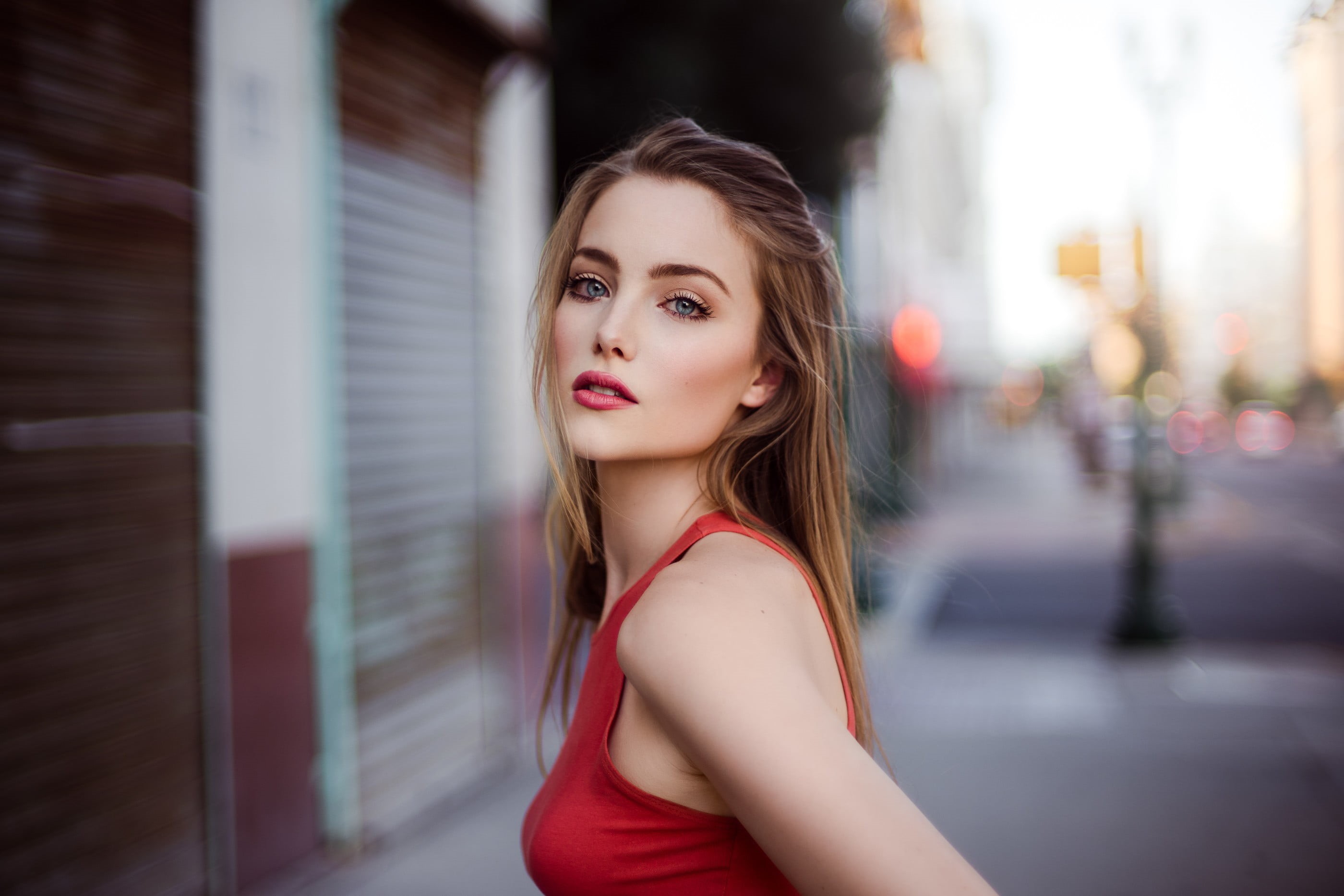 looking at camera, long hair, urban, model, 2K, April Slough, lipstick, portrait, fashion, hair, headshot, red, young adult, hairstyle, one person, beauty, HD Wallpaper