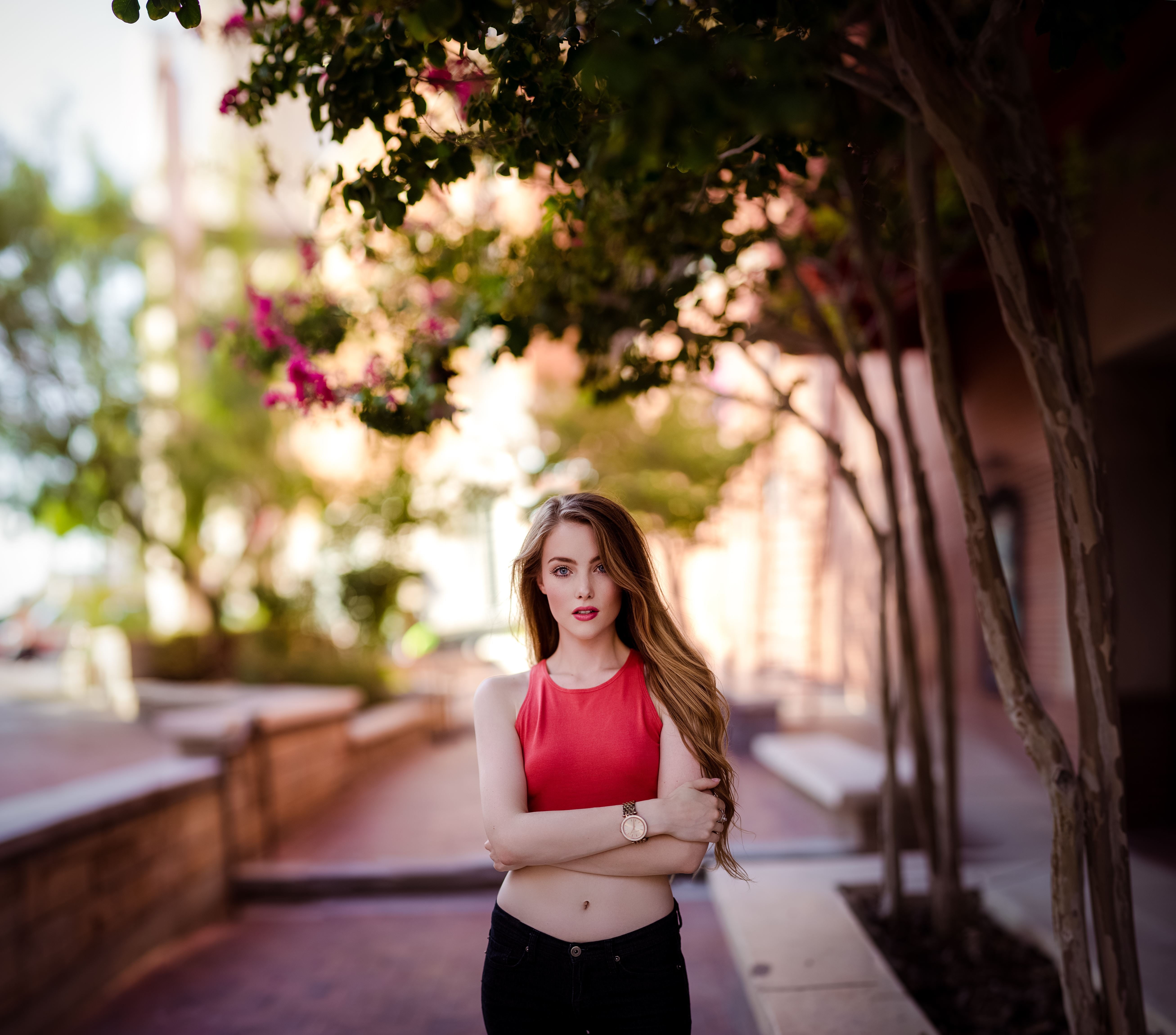 hair, three quarter length, tree, one person, beautiful woman, women, front view, portrait, 5K, beauty, outdoors, eyes, april alleys, model, long hair, HD Wallpaper