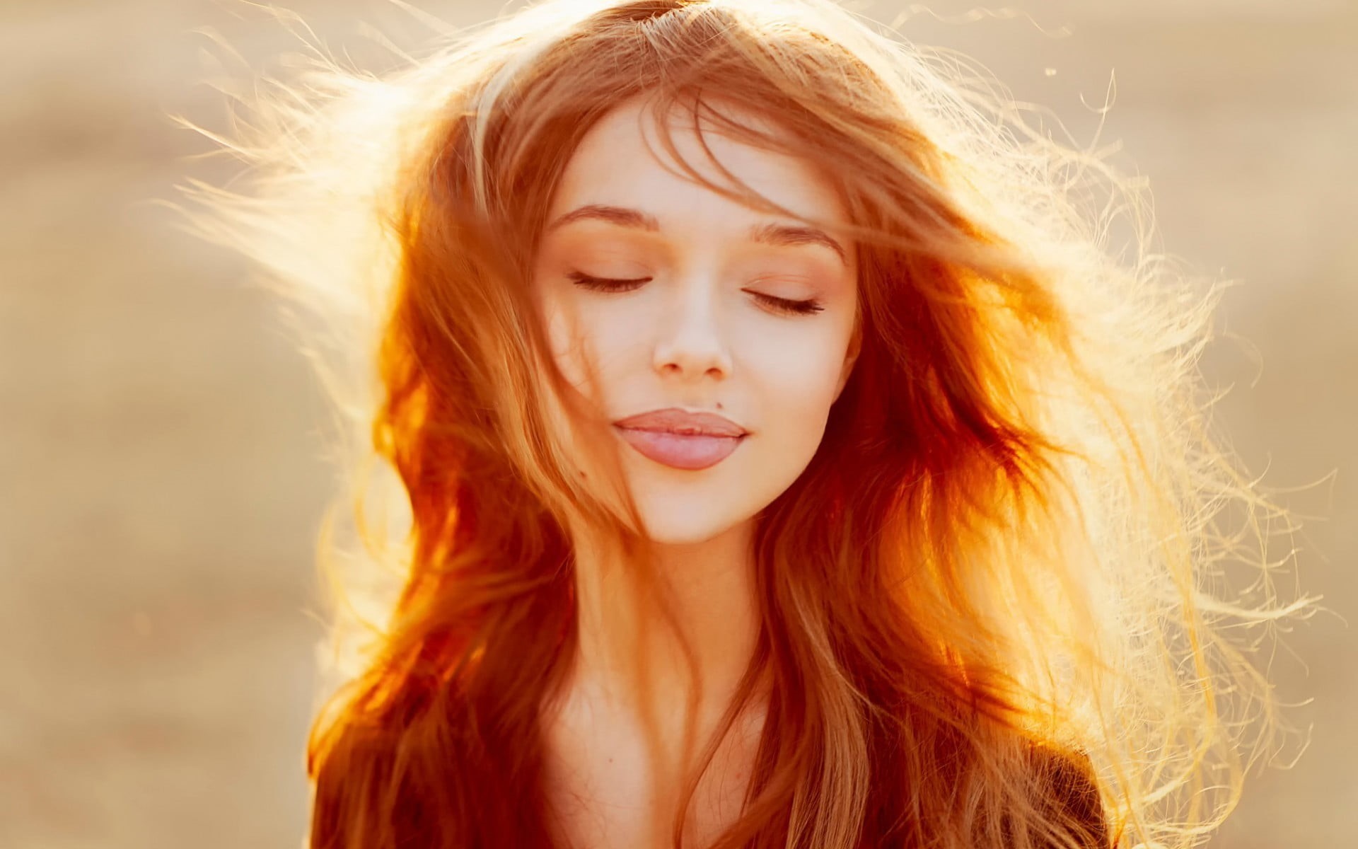 s, 1080P, women, portrait, beautiful woman, close-up, young women, red, women outdoors, brunette, hairstyle, face, lipstick, front view, long hair, redhead, HD Wallpaper