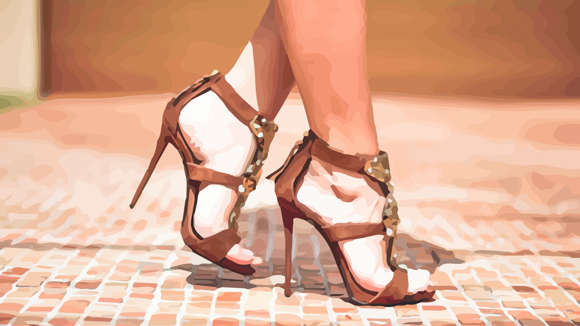 shoe, feet, stiletto, females, shadow, one person, 1080P, vector art, low section, adult, toes, tile, fashion, human body part, brown, pumps, open, lifestyles, HD Wallpaper