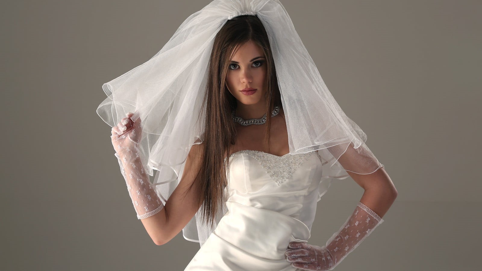 studio shot, adult, one person, brides, 720P, sweetheart, married, celebration, s, standing, event, fashion, beautiful woman, gown, clothing, newlywed, HD Wallpaper