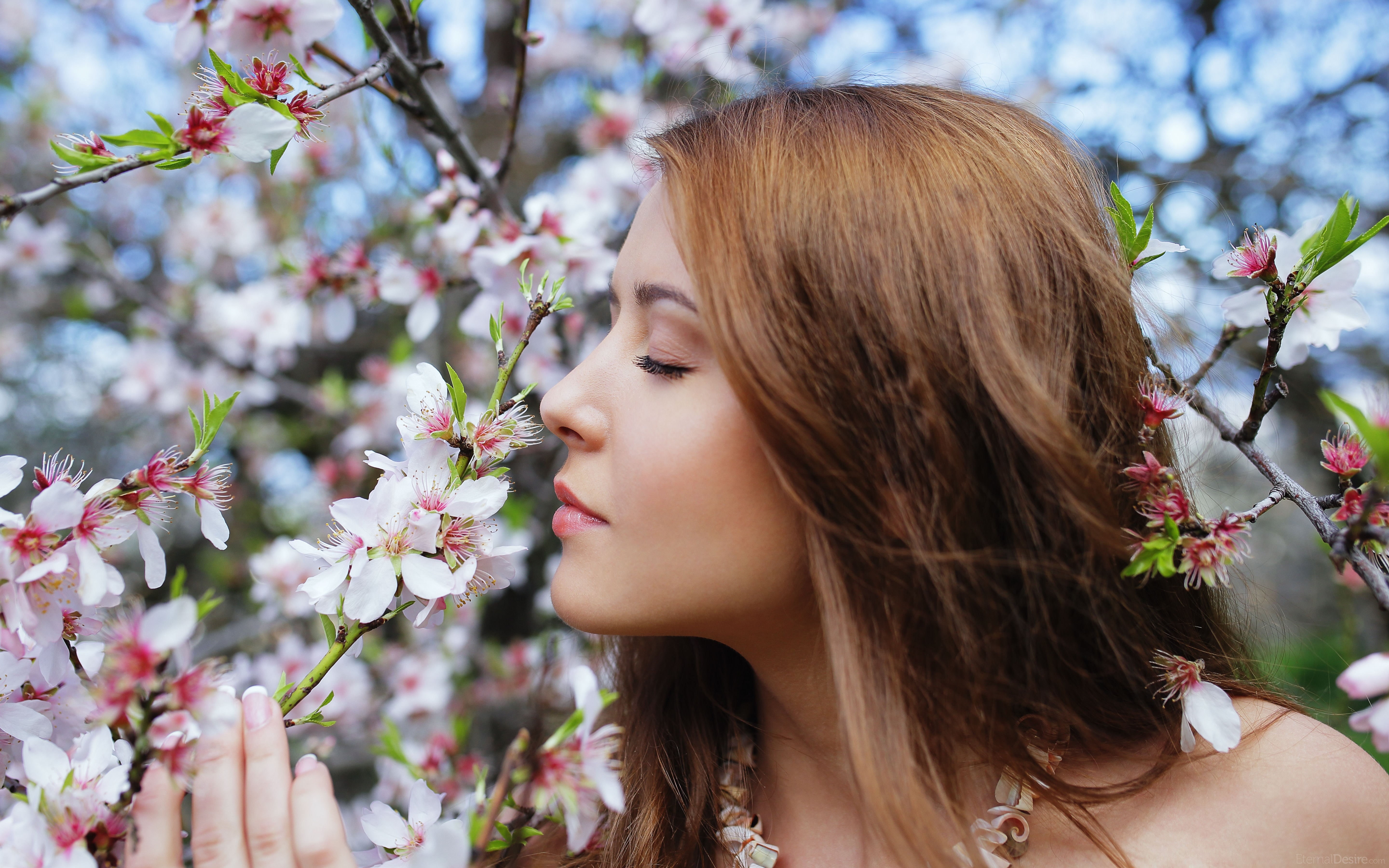 women outdoors, Sybil A, headshot, outdoors, hair, young women, plant, hairstyle, women, trees, beautiful woman, contemplation, Kailena, auburn hair, 5K, HD Wallpaper