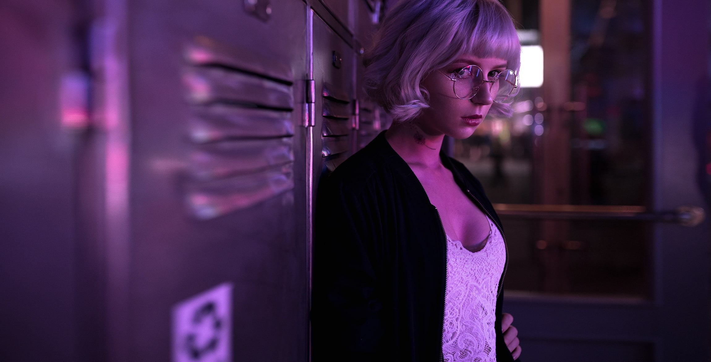 adult, fashion, side view, women, white tops, selective focus, black, headshot, one person, contemplation, lockers, tattoo, hairstyle, beauty, indoors, HD Wallpaper