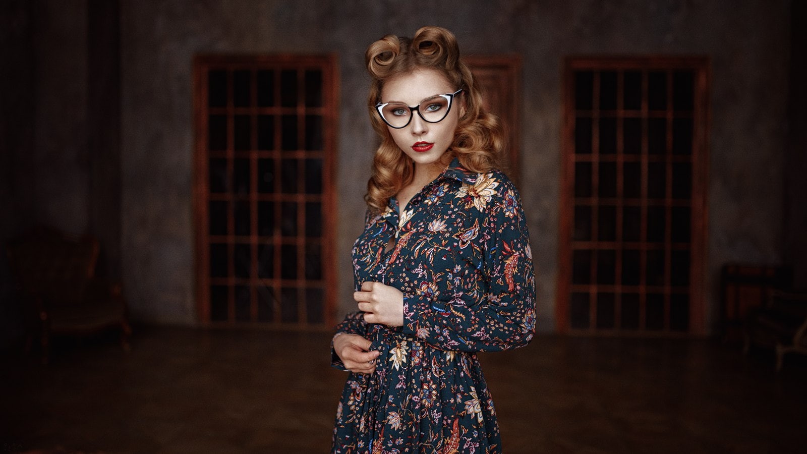 women with glasses, Georgy Chernyadyev, model, red lipstick, 720P, women, Alice Tarasenko, HD Wallpaper
