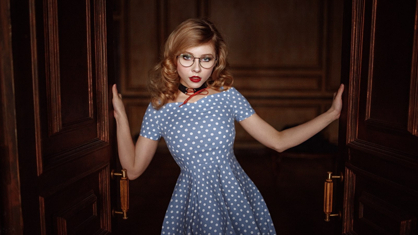 Georgy Chernyadyev, dress, 720P, red lipstick, Alice Tarasenko, women, HD Wallpaper