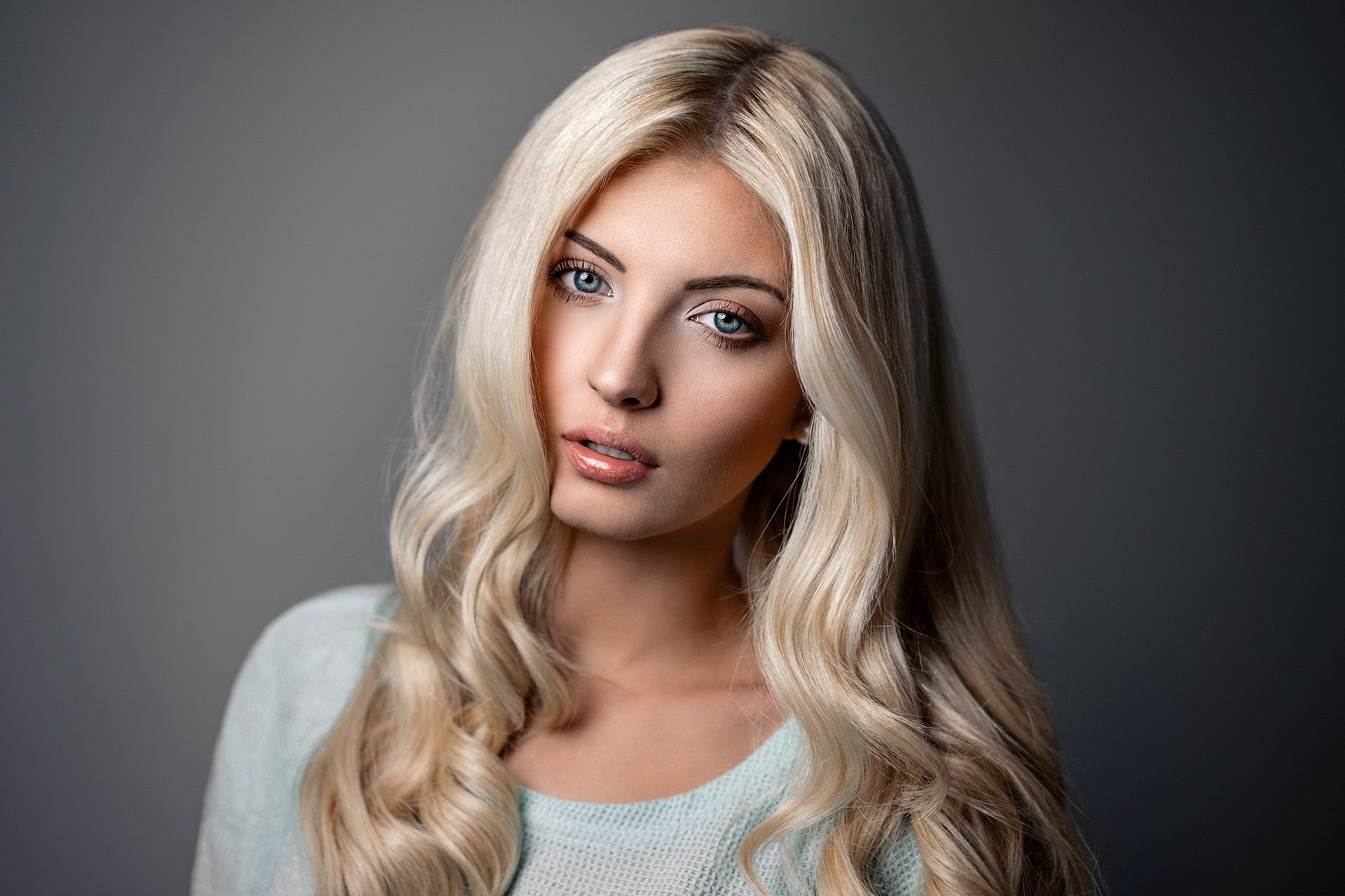 portrait, face, simple background, Ann Sophie, women, 1080P, blonde, HD Wallpaper
