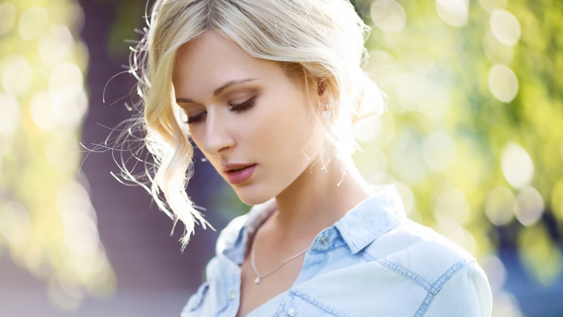 denim shirt, contemplation, headshot, portrait, young adult, women, focus on foreground, beautiful woman, model, nature, photography, beauty, one person, HD Wallpaper