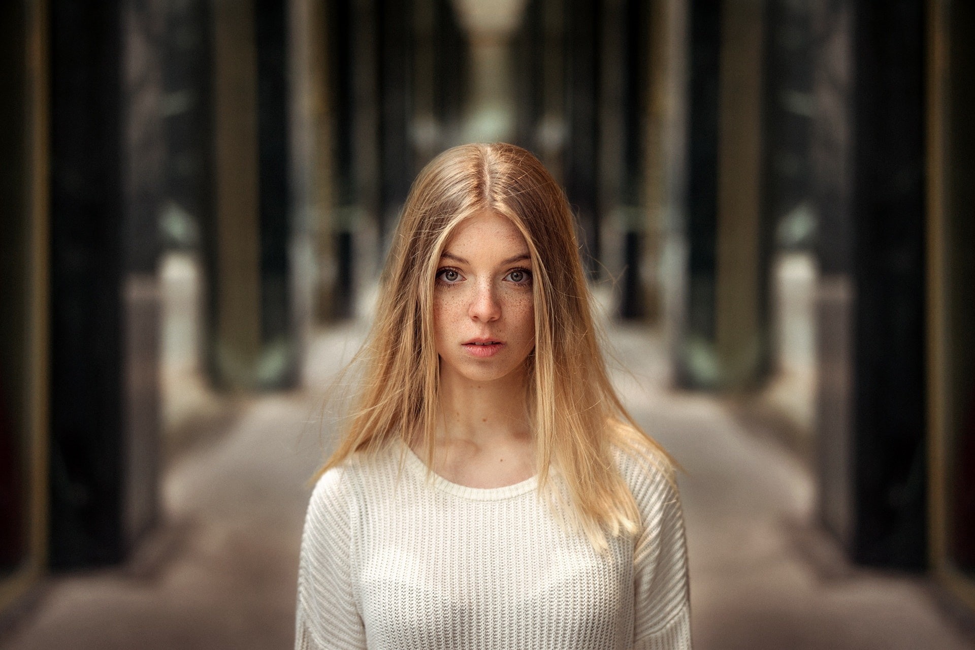 Martin Kühn, women, depth of field, portrait, blonde, face, 1080P, HD Wallpaper