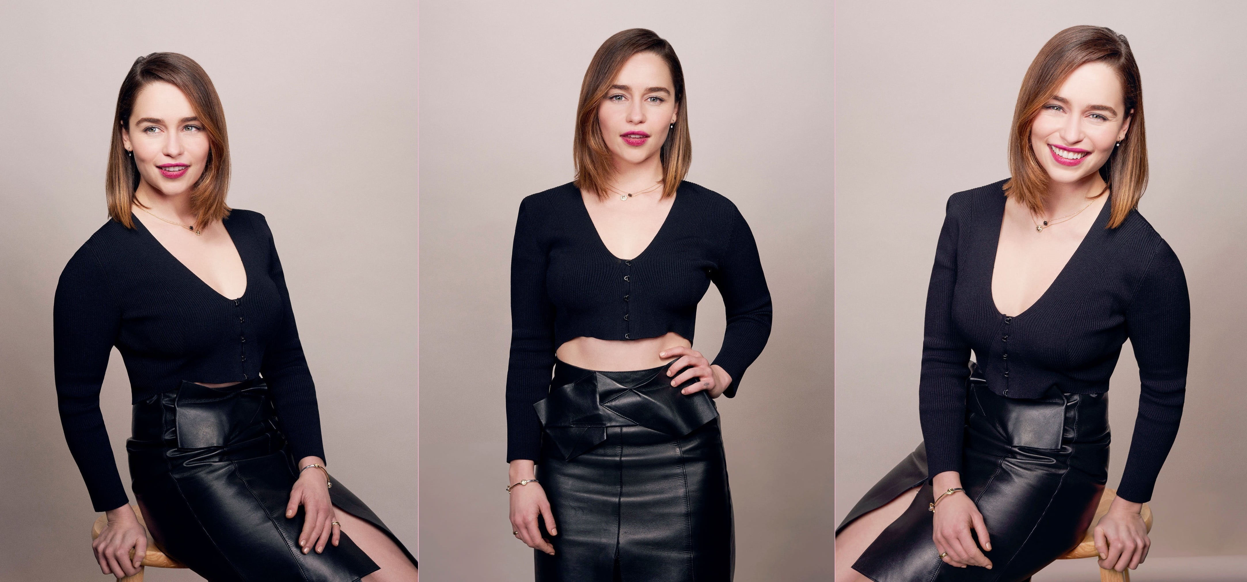 black color, collage, young adult, young women, beautiful woman, actress, women, leather skirts, beauty, standing, elegance, adult, dress, brown hair, beautiful people, HD Wallpaper