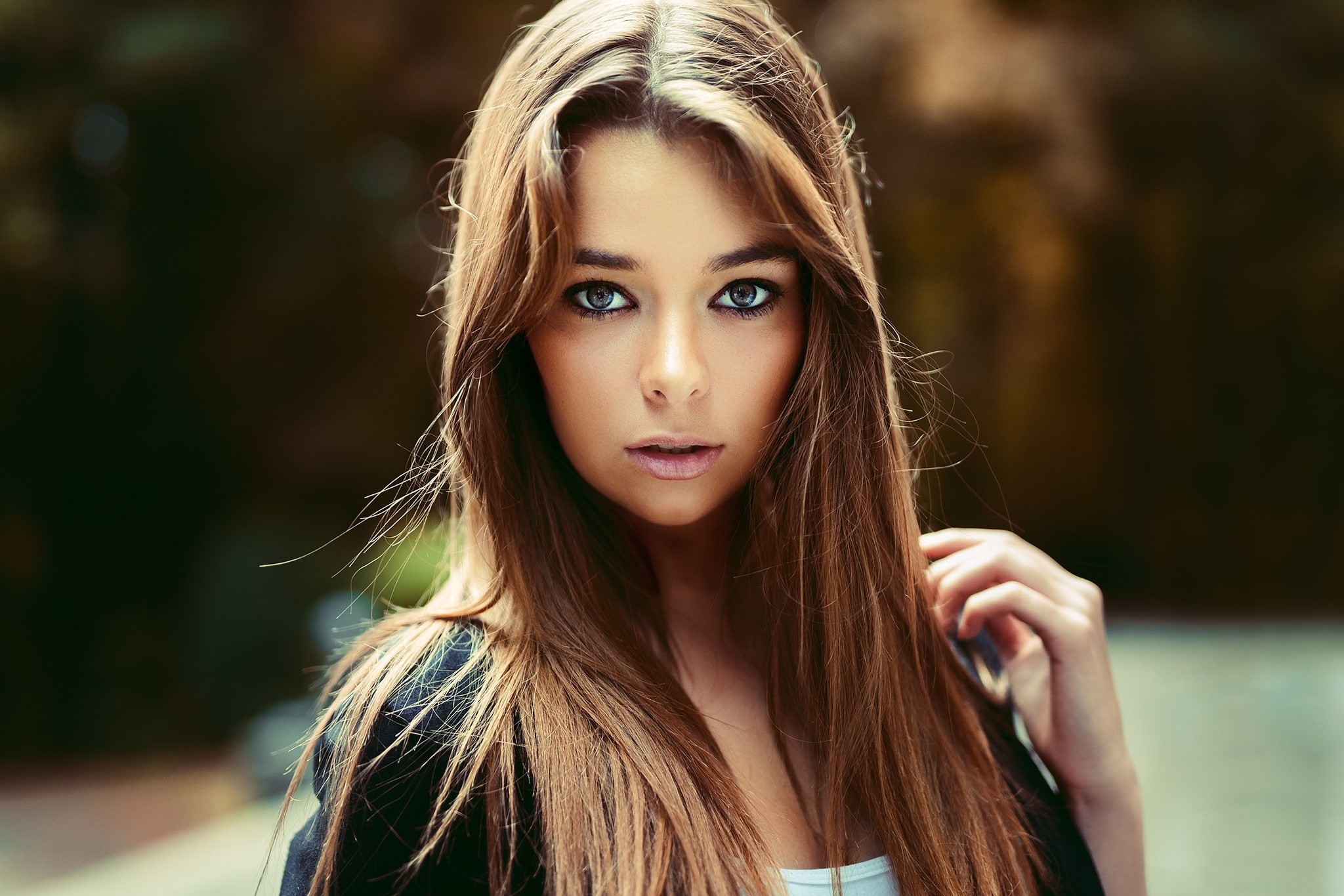 eyeliner, portrait, Maxime Prokaz, women outdoors, looking at viewer, women, 1080P, brunette, HD Wallpaper