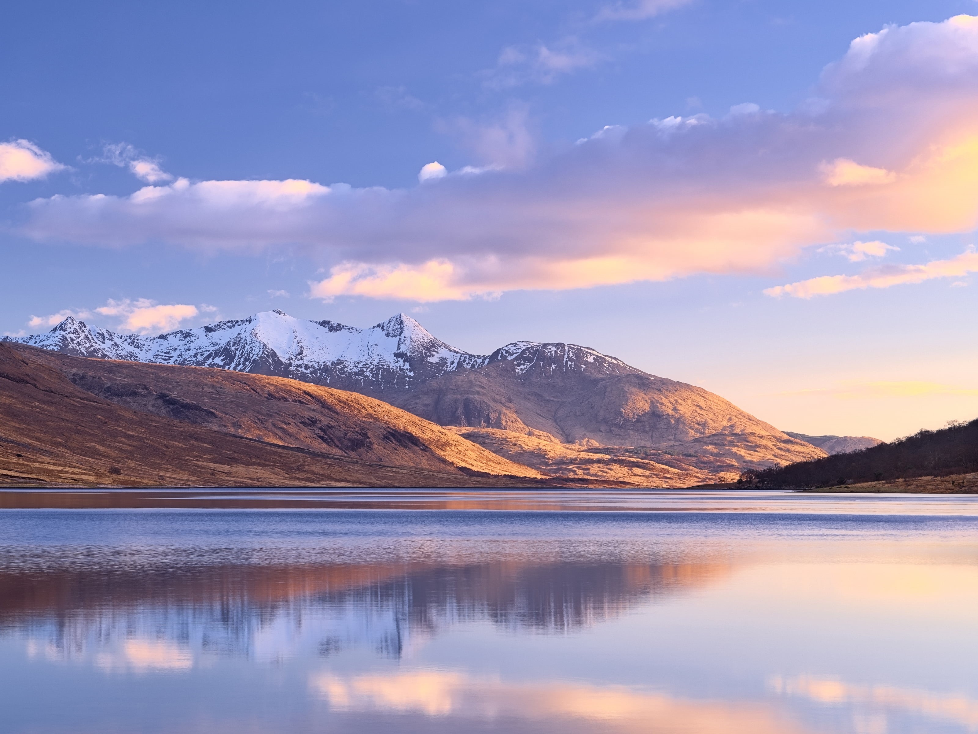 warm, Ben-Cruachan, emotion, mountain Range, memories, sunset, zen, still, darktable, lake, shore, 2K, pure, beautiful, Scotland, idyll, Loch-Etive, ND, HD Wallpaper