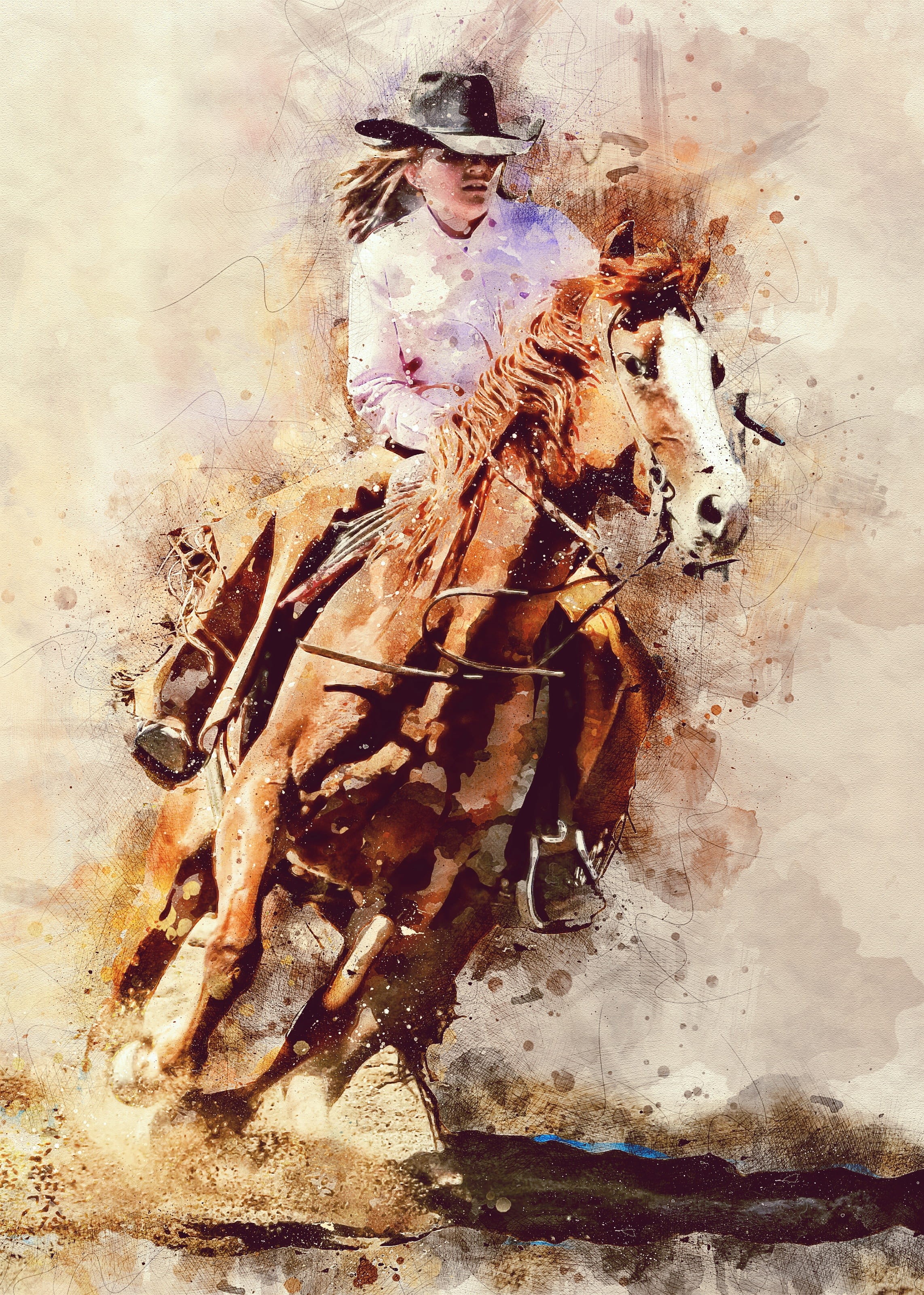 girl, digital painting, rodeo, attractive, riding, western, woman, cowboy, full length, clothing, women, front view, horse, domestic animals, female, auto post production filter, Phone HD Wallpaper