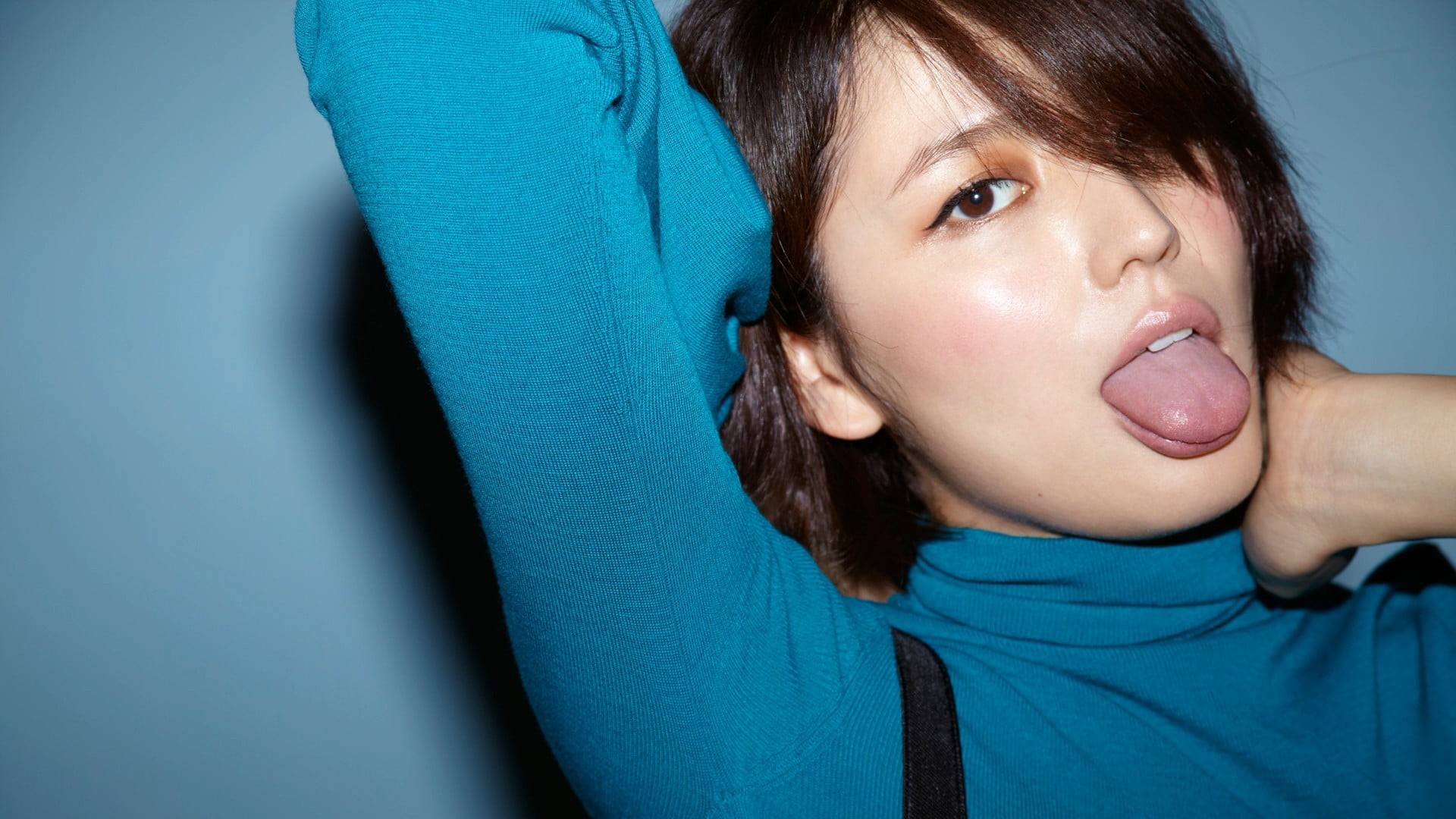 s, looking, adolescence, portrait, one person, blue, hairstyle, brown hair, turtlenecks, teardrop, girls, females, depression - sadness, headshot, sleeved, HD Wallpaper