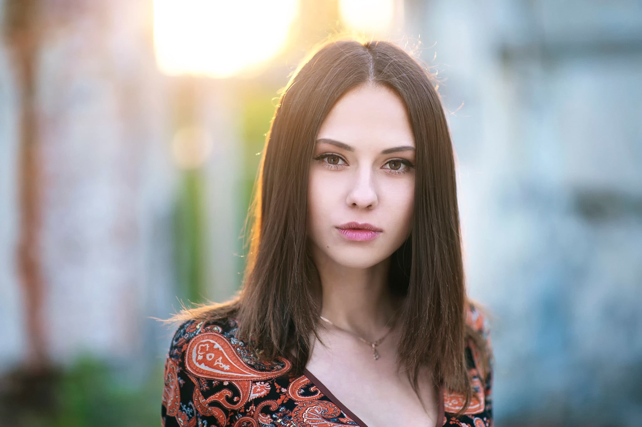 beautiful people, brown hair, Catherine Timokhina, front view, photography, long hair, 500px, looking at camera, beauty, hair, portrait, outdoors, model, HD Wallpaper